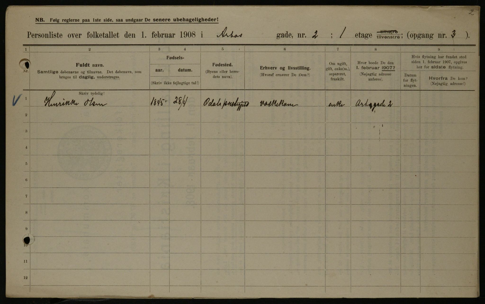 OBA, Municipal Census 1908 for Kristiania, 1908, p. 2040