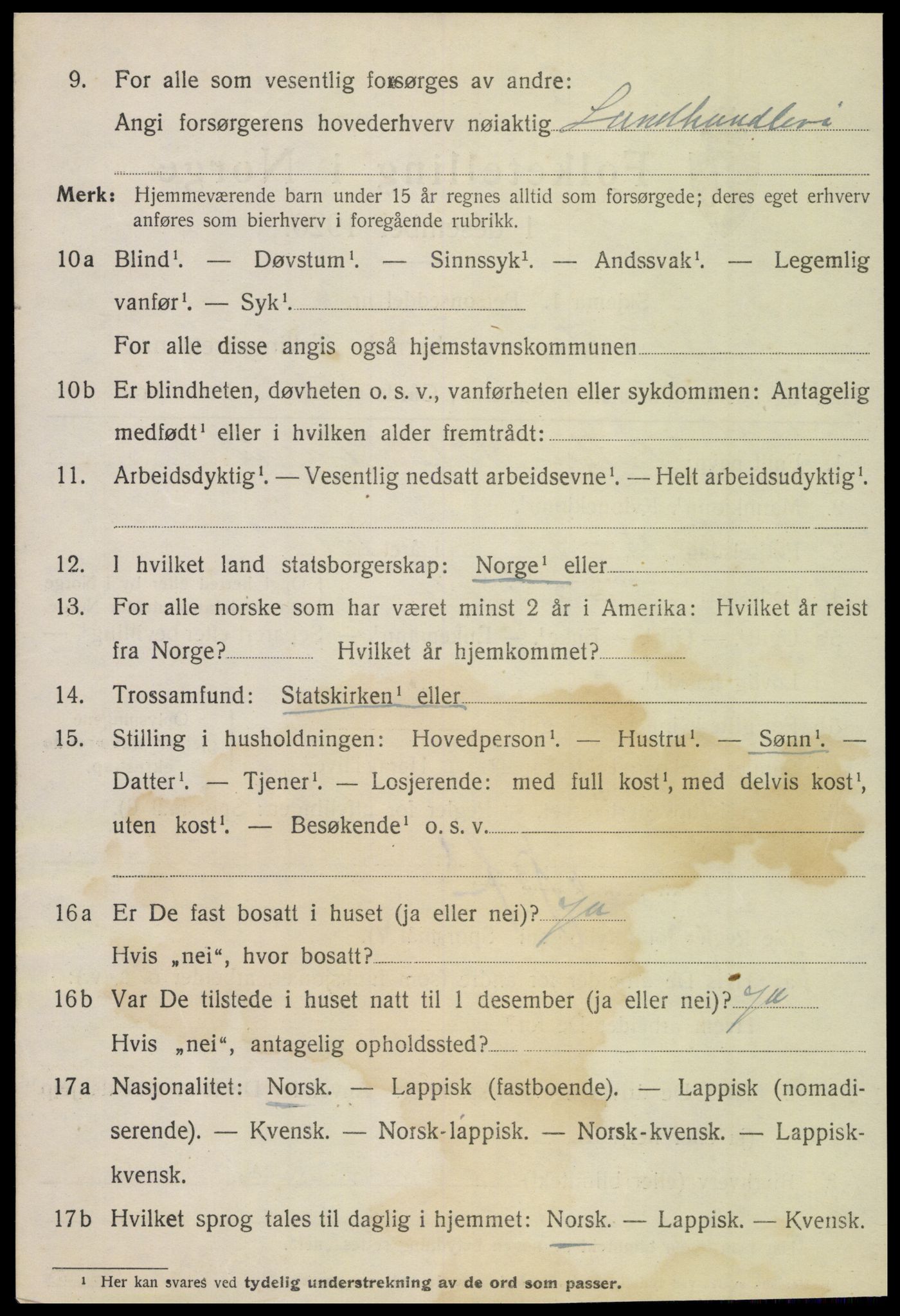 SAT, 1920 census for Tjøtta, 1920, p. 2414