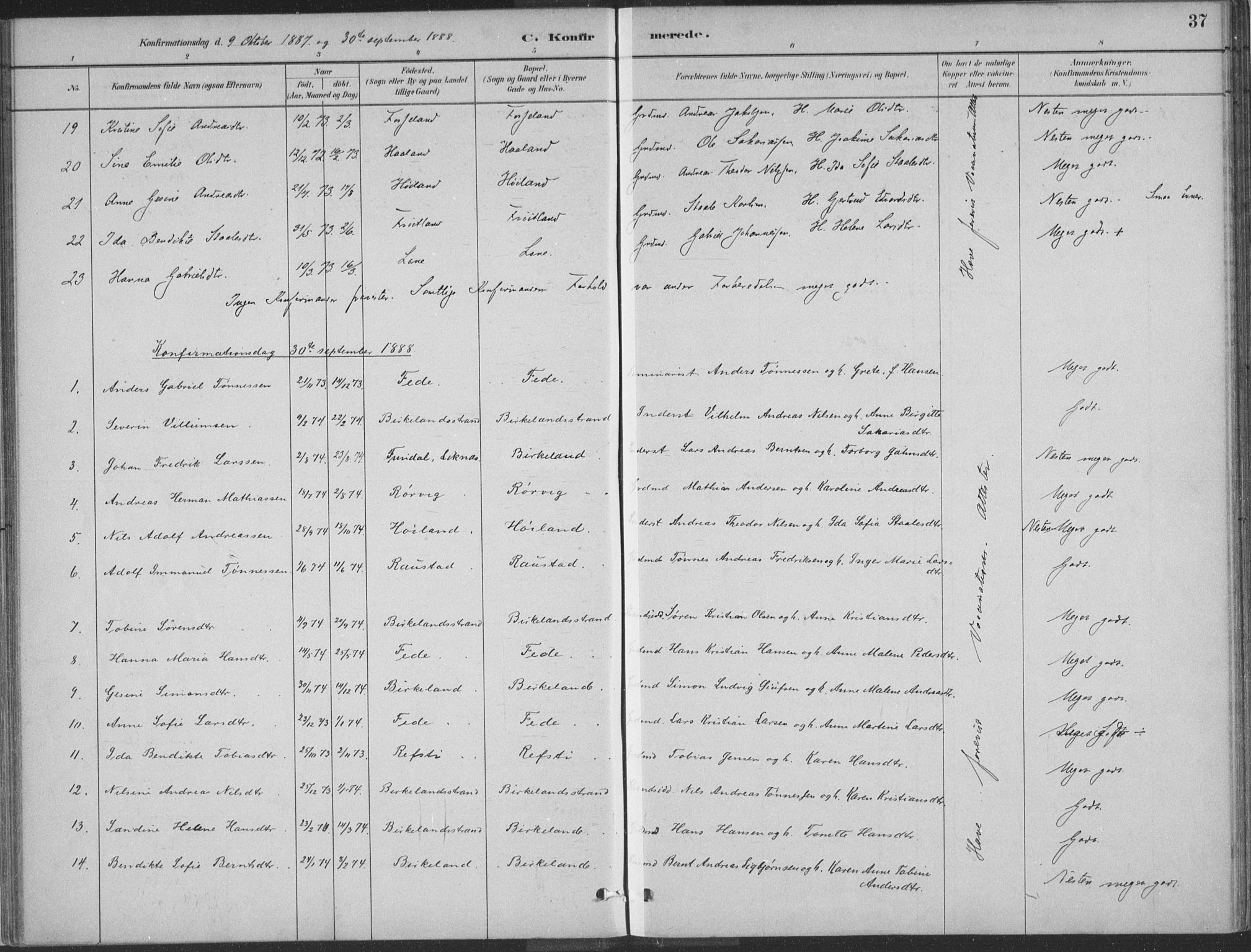 Kvinesdal sokneprestkontor, SAK/1111-0026/F/Fa/Faa/L0004: Parish register (official) no. A 4, 1882-1897, p. 37