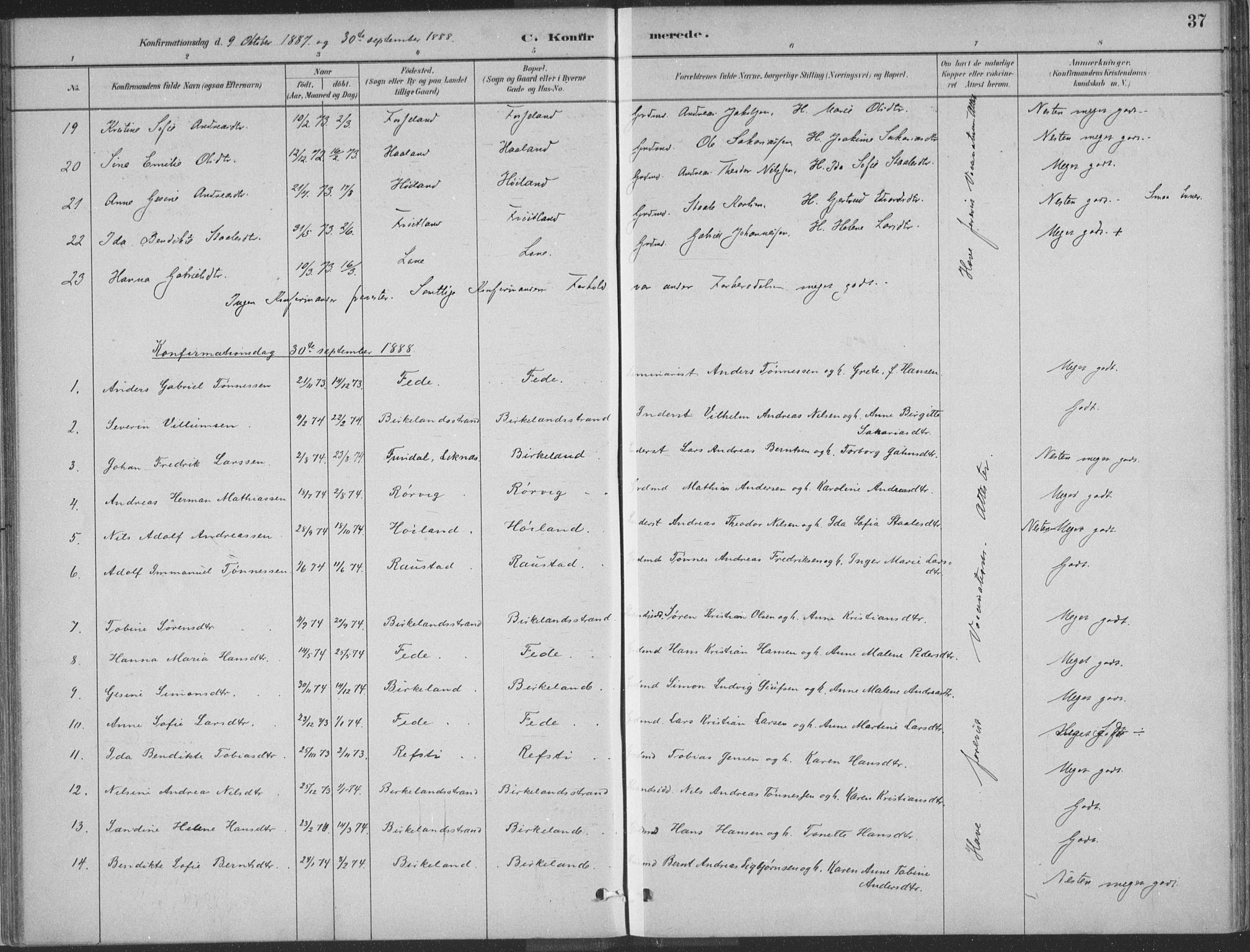 Kvinesdal sokneprestkontor, AV/SAK-1111-0026/F/Fa/Faa/L0004: Parish register (official) no. A 4, 1882-1897, p. 37