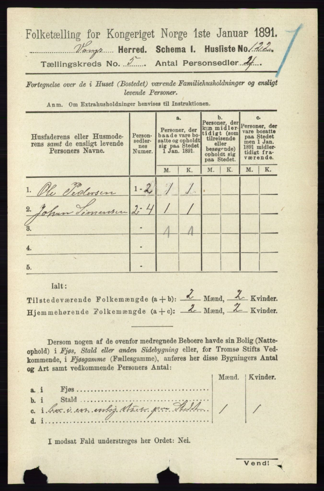 RA, 1891 census for 0414 Vang, 1891, p. 3506