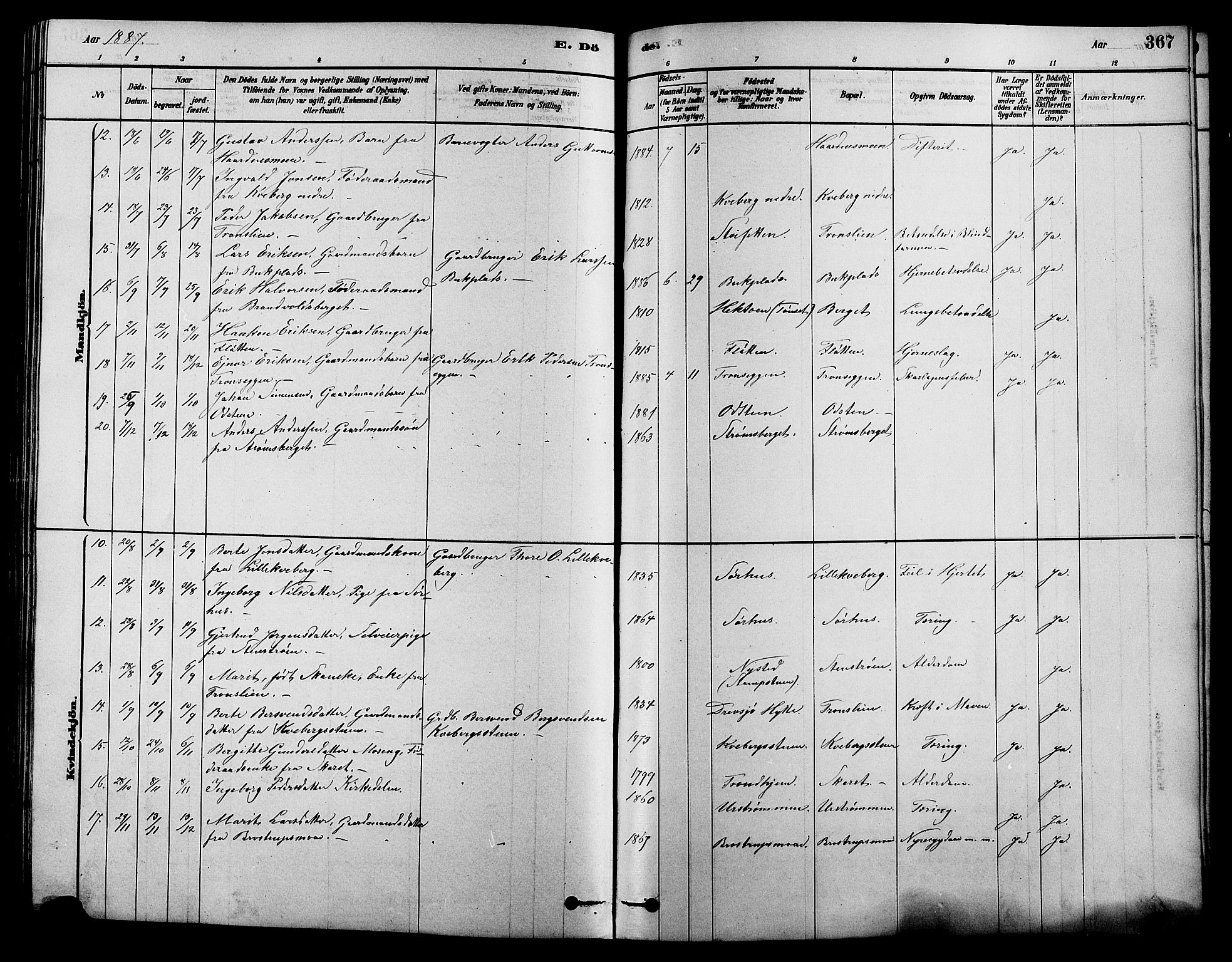 Alvdal prestekontor, AV/SAH-PREST-060/H/Ha/Hab/L0003: Parish register (copy) no. 3, 1878-1907, p. 367