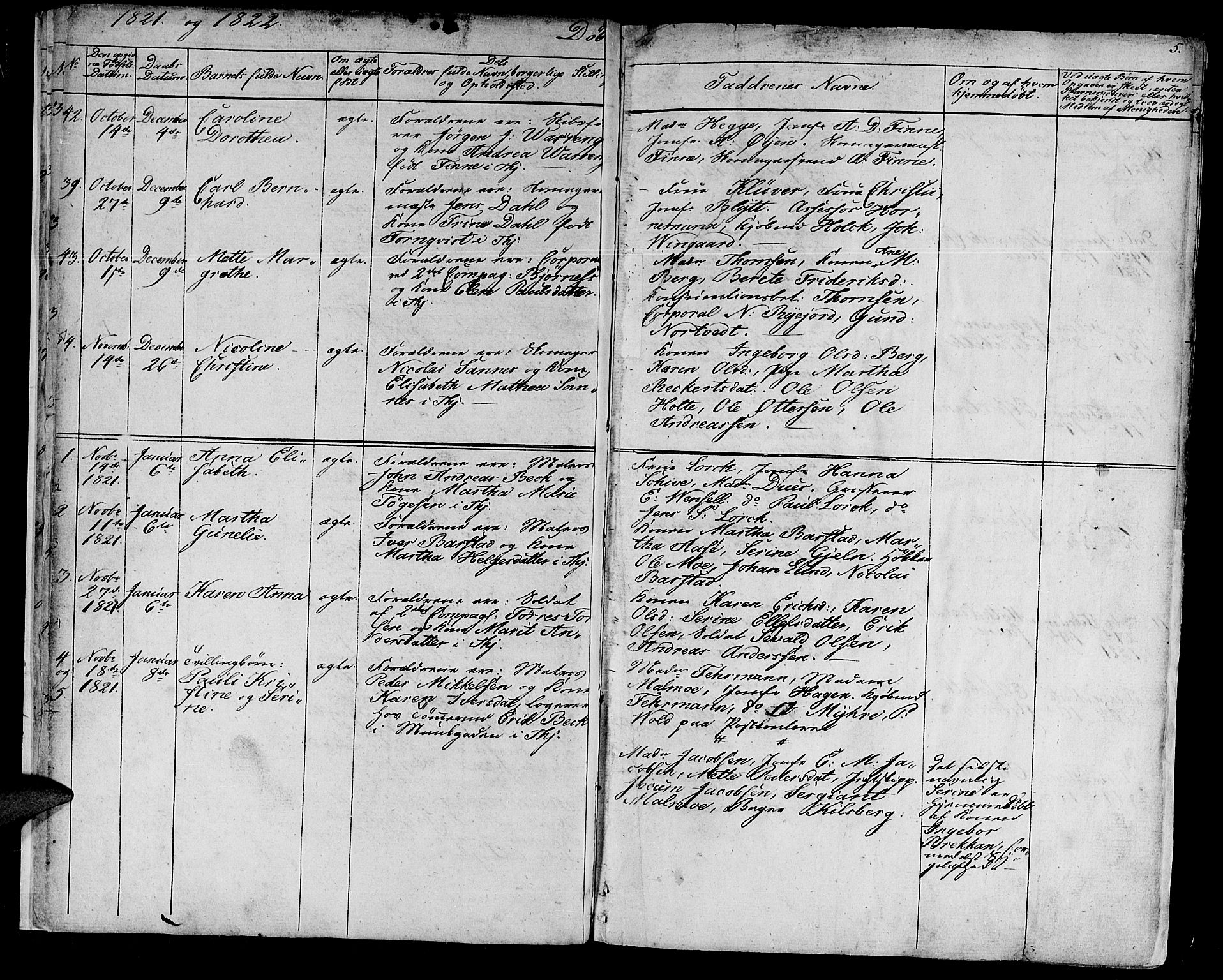 Ministerialprotokoller, klokkerbøker og fødselsregistre - Sør-Trøndelag, SAT/A-1456/602/L0108: Parish register (official) no. 602A06, 1821-1839, p. 5