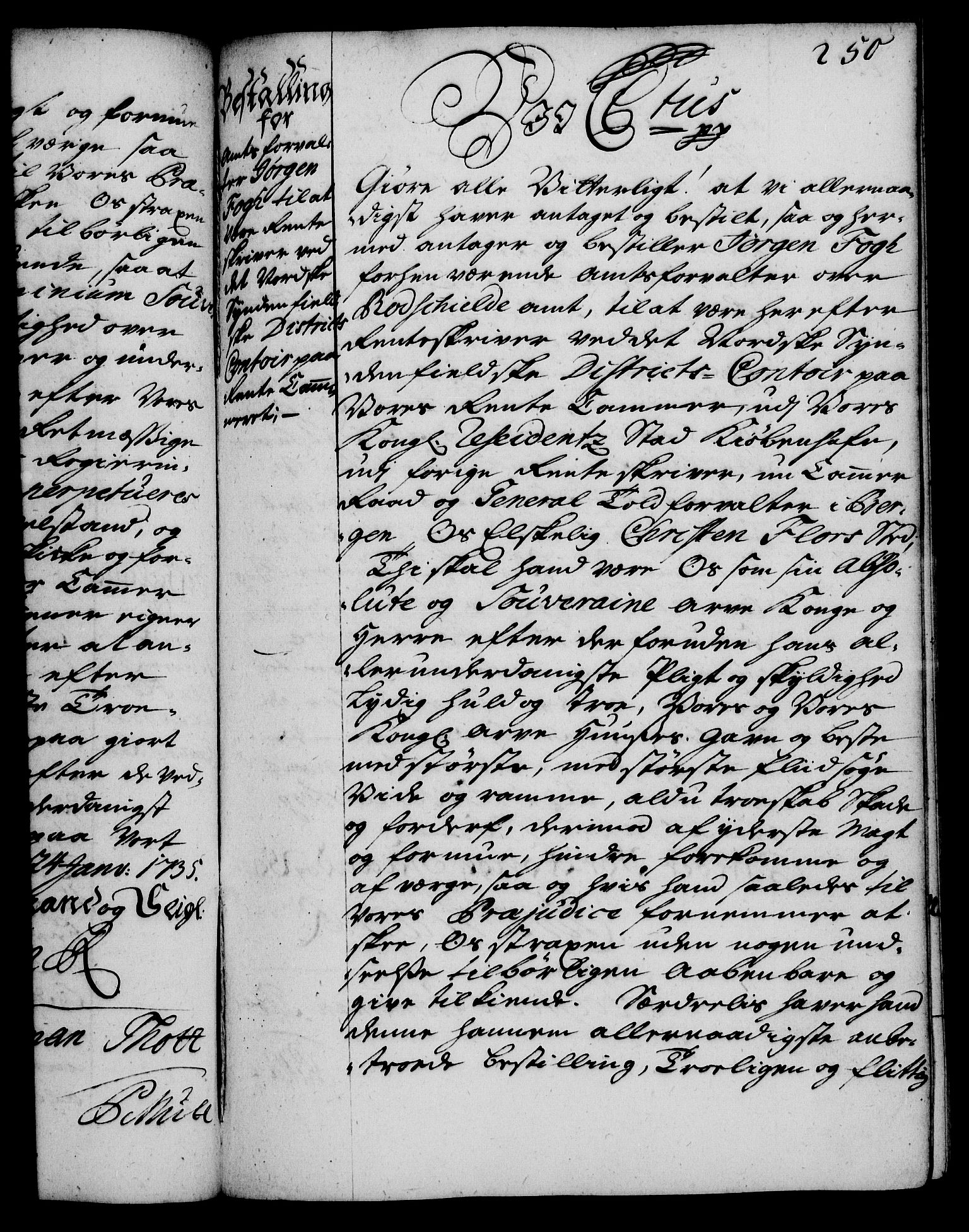 Rentekammeret, Kammerkanselliet, AV/RA-EA-3111/G/Gg/Gge/L0002: Norsk bestallingsprotokoll med register (merket RK 53.26), 1730-1744, p. 250