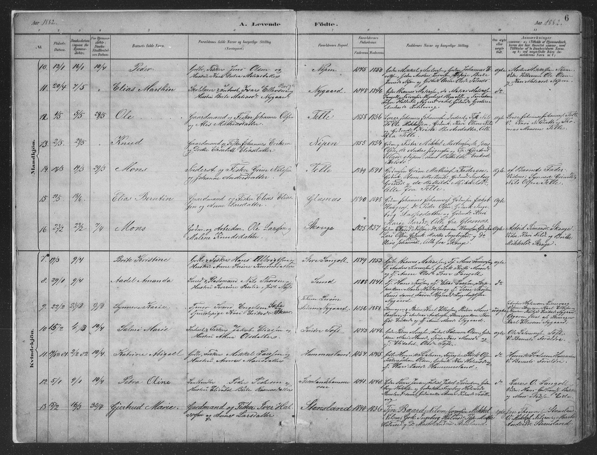 Sund sokneprestembete, AV/SAB-A-99930: Parish register (copy) no. B 3, 1882-1911, p. 6