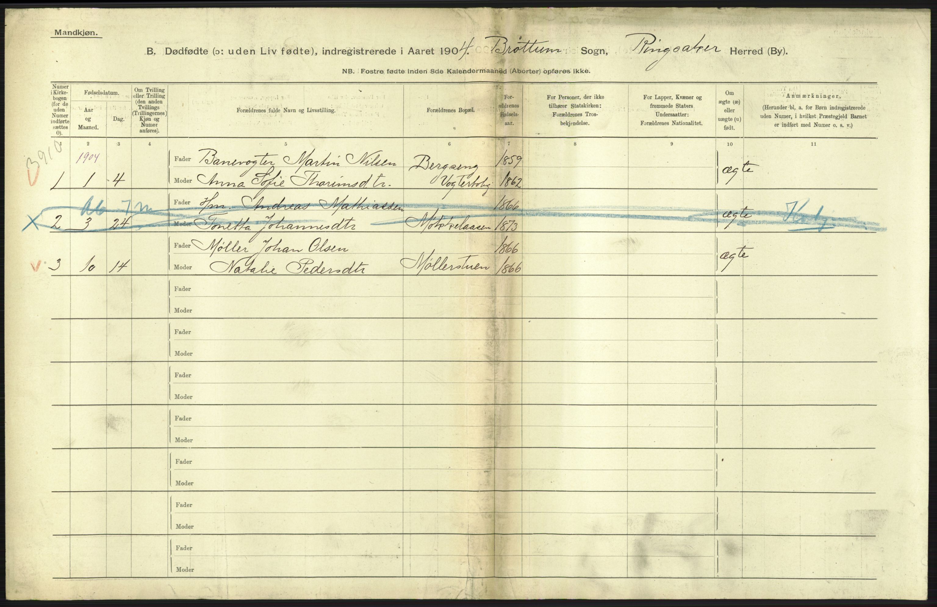 Statistisk sentralbyrå, Sosiodemografiske emner, Befolkning, RA/S-2228/D/Df/Dfa/Dfab/L0025: Smålenenes amt - Stavanger amt: Dødfødte. Bygder., 1904, p. 111