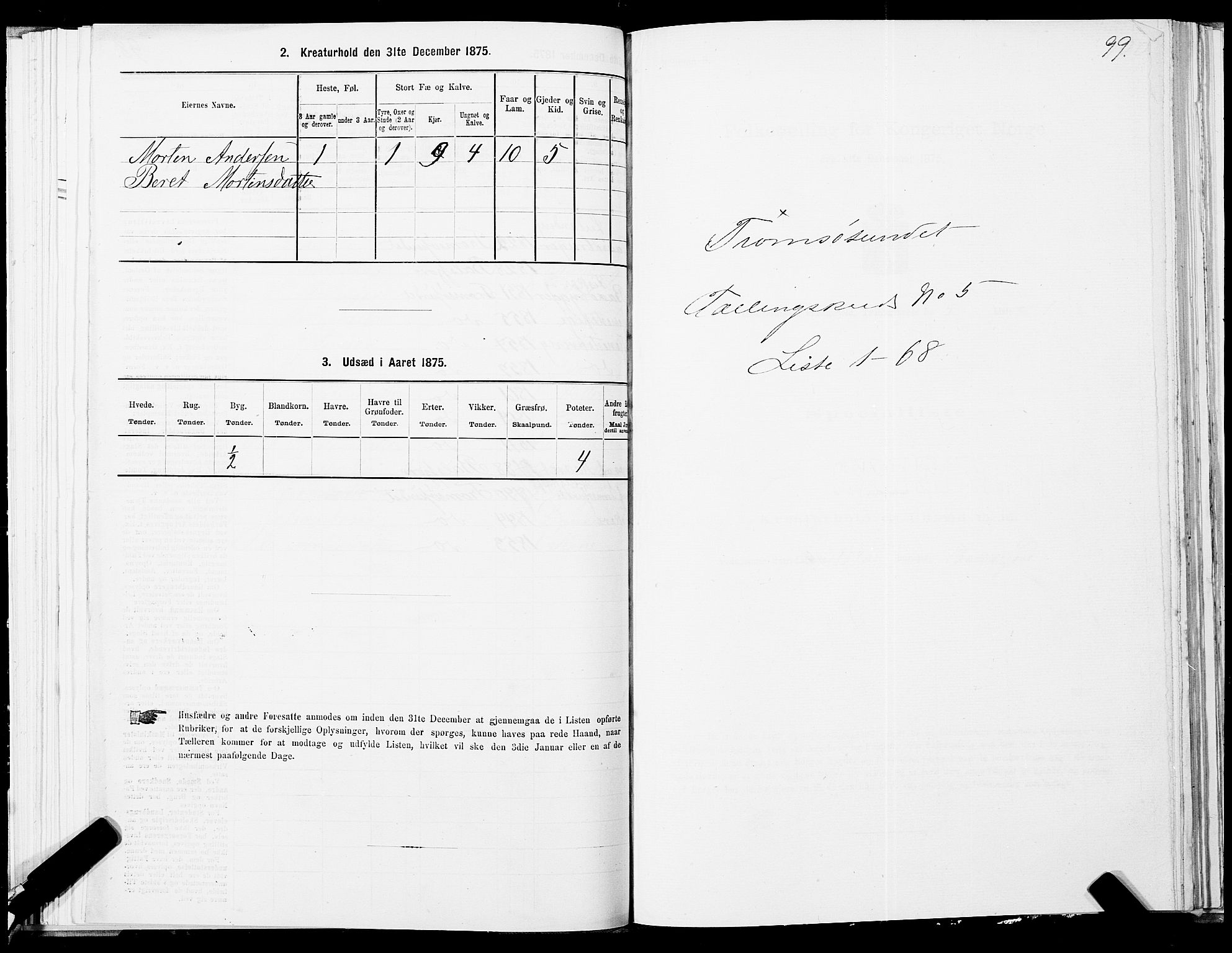 SATØ, 1875 census for 1934P Tromsøysund, 1875, p. 3099