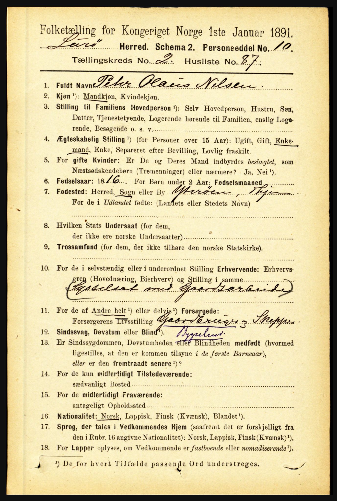 RA, 1891 census for 1834 Lurøy, 1891, p. 1347