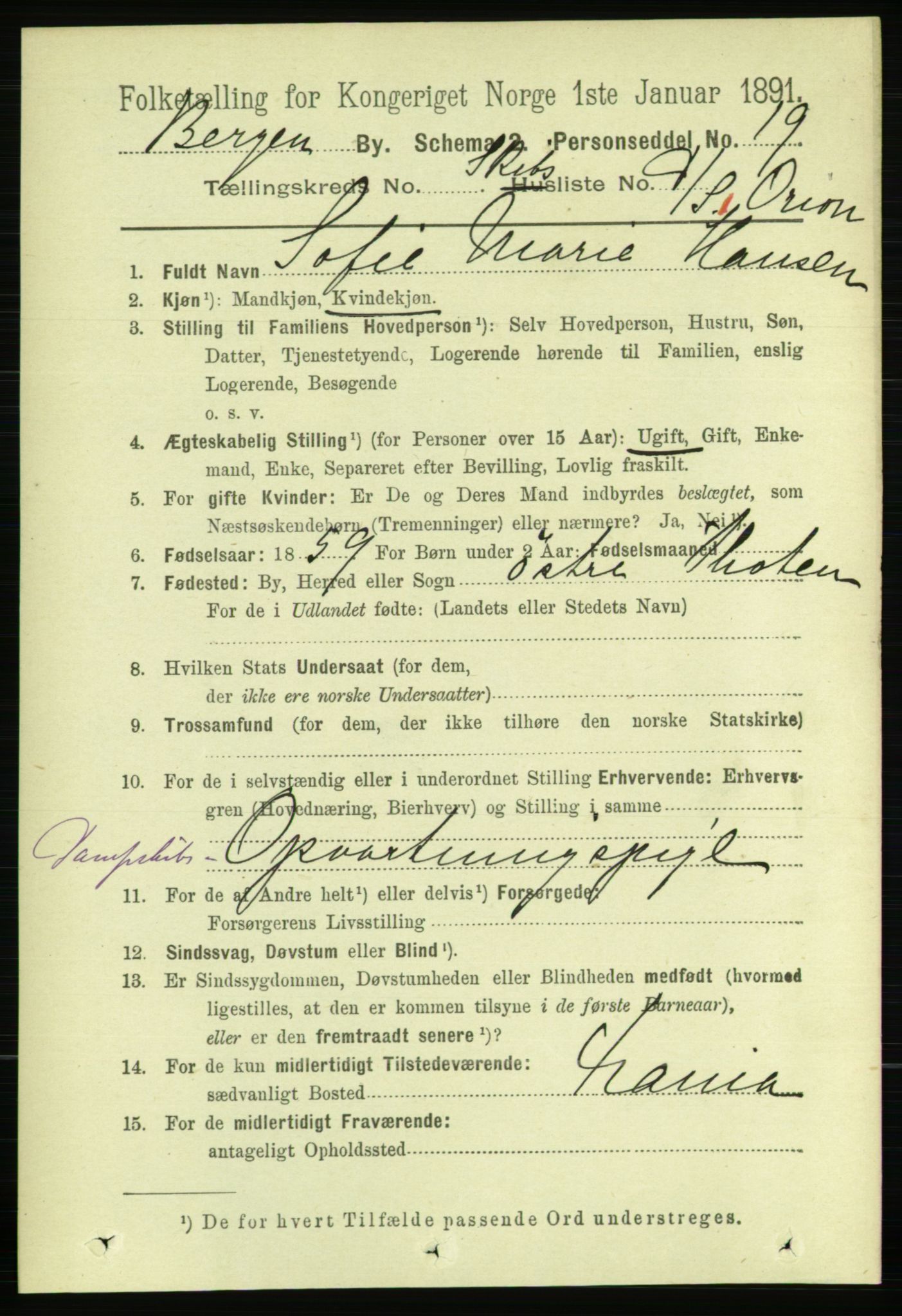 RA, 1891 Census for 1301 Bergen, 1891, p. 64448