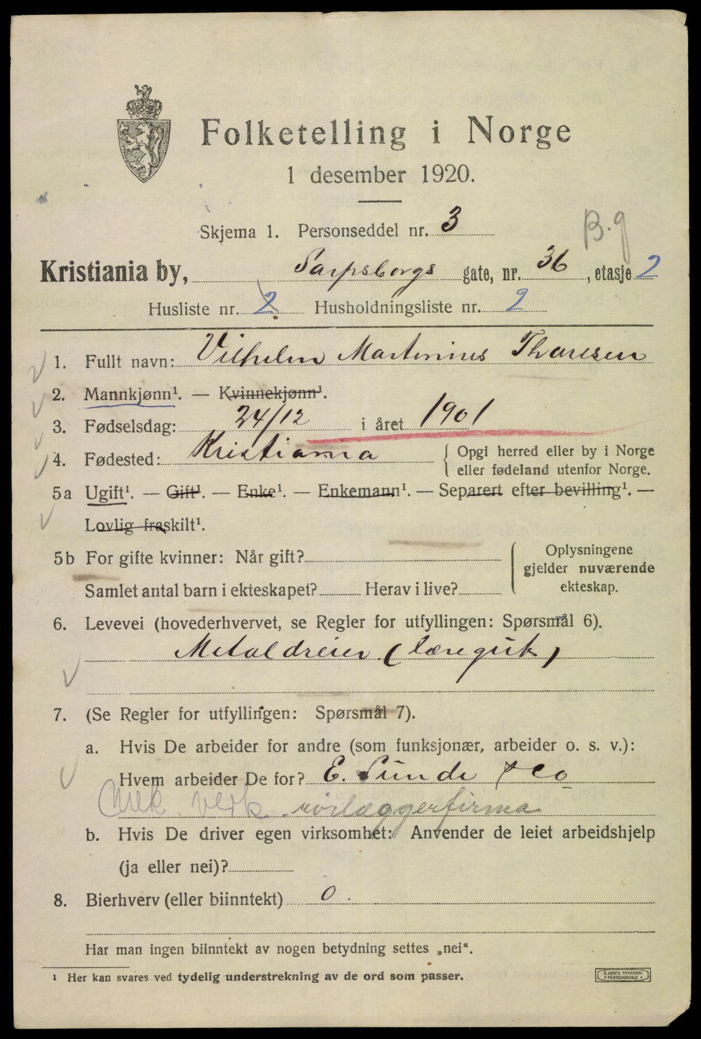 SAO, 1920 census for Kristiania, 1920, p. 486165