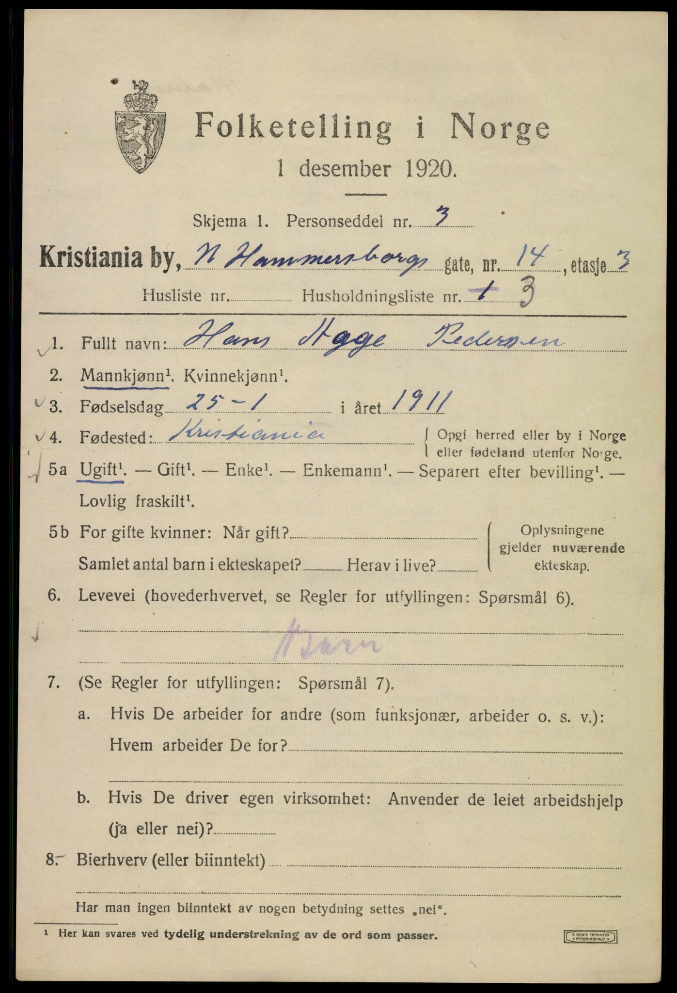 SAO, 1920 census for Kristiania, 1920, p. 410383