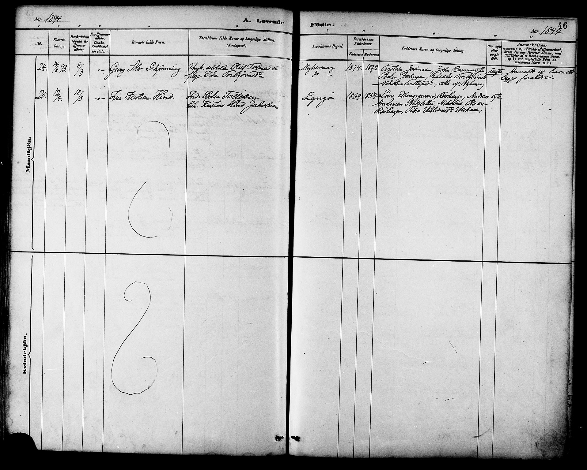 Ministerialprotokoller, klokkerbøker og fødselsregistre - Nordland, AV/SAT-A-1459/892/L1320: Parish register (official) no. 892A01, 1886-1901, p. 46