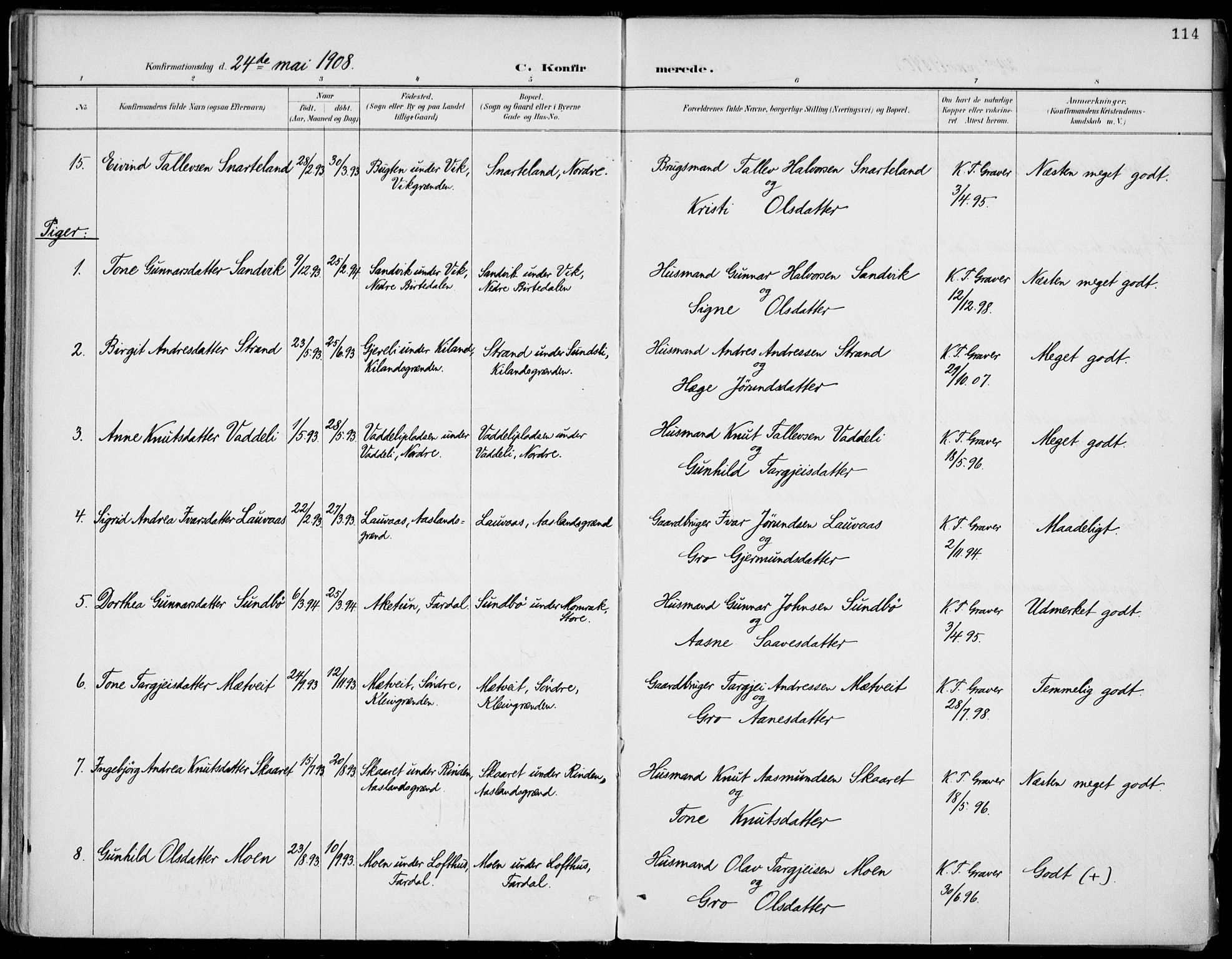 Fyresdal kirkebøker, AV/SAKO-A-263/F/Fa/L0007: Parish register (official) no. I 7, 1887-1914, p. 114