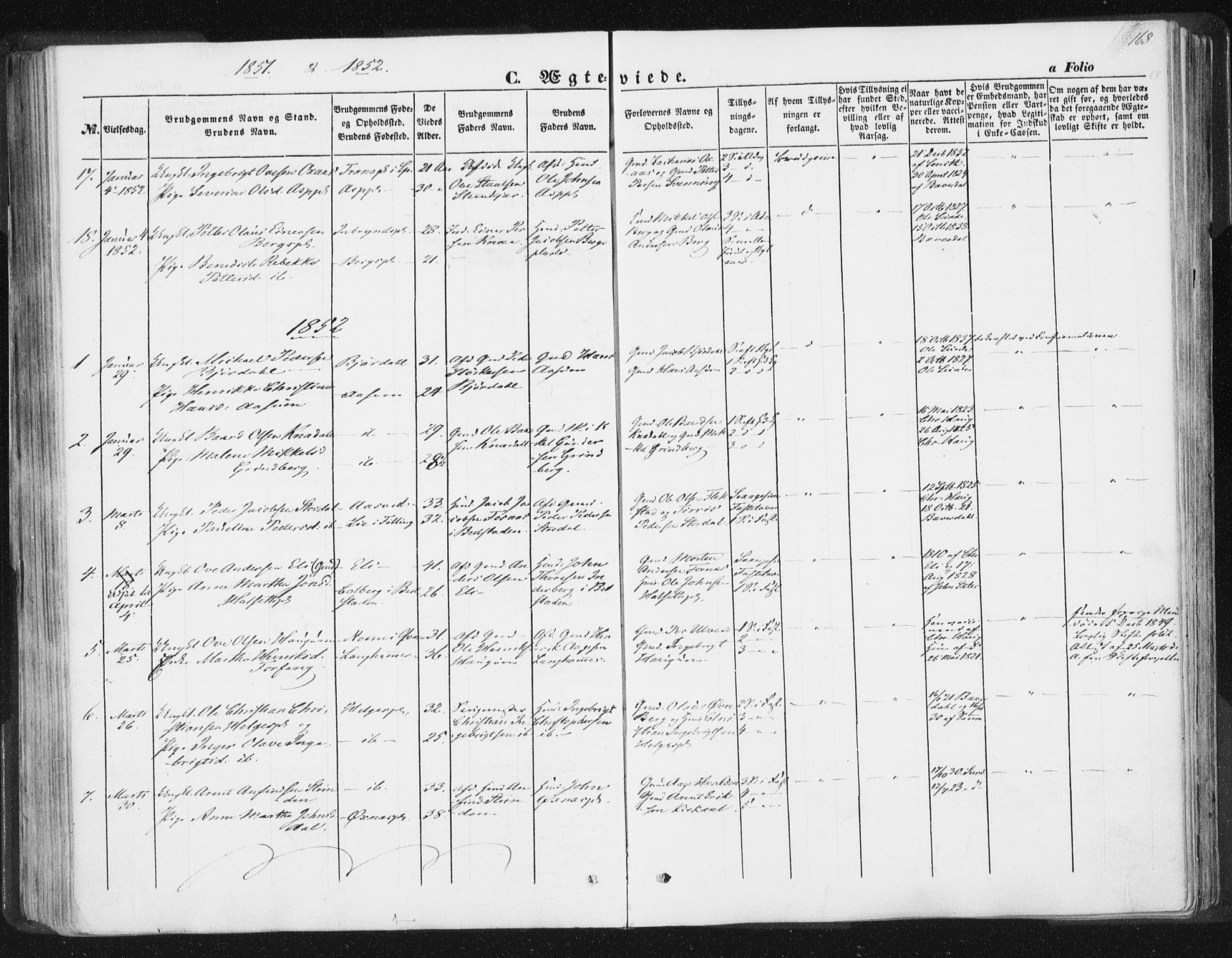 Ministerialprotokoller, klokkerbøker og fødselsregistre - Nord-Trøndelag, SAT/A-1458/746/L0446: Parish register (official) no. 746A05, 1846-1859, p. 168