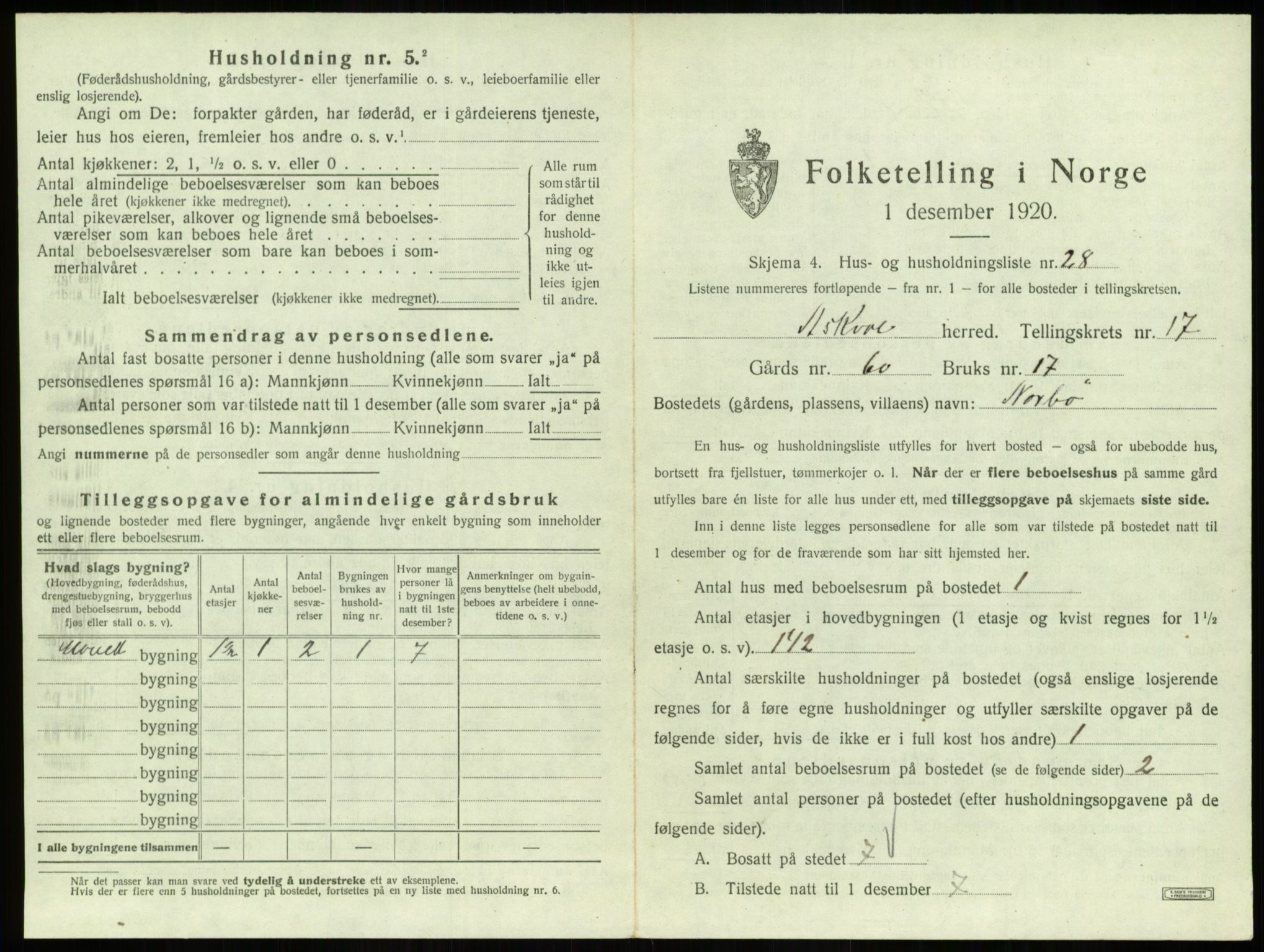 SAB, 1920 census for Askvoll, 1920, p. 962