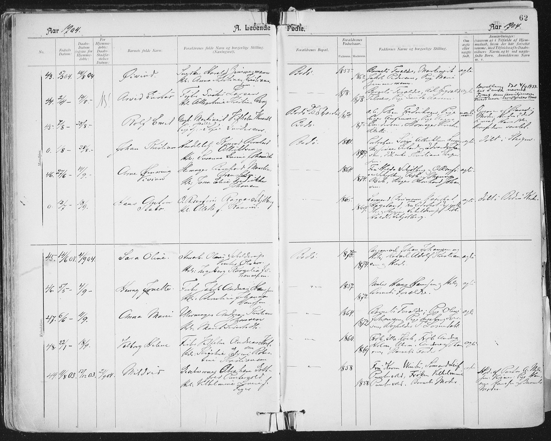 Ministerialprotokoller, klokkerbøker og fødselsregistre - Nordland, AV/SAT-A-1459/801/L0011: Parish register (official) no. 801A11, 1900-1916, p. 62