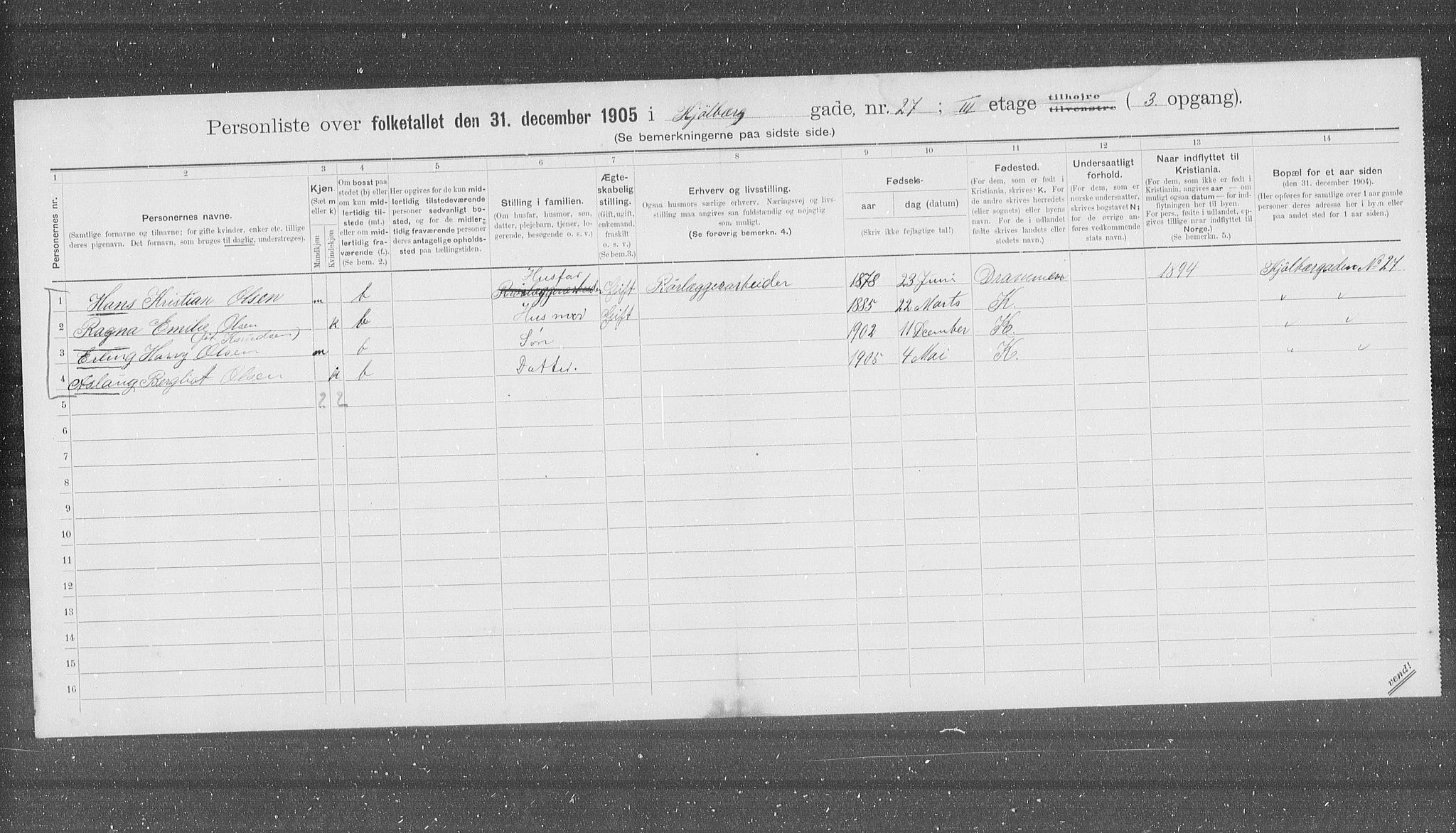 OBA, Municipal Census 1905 for Kristiania, 1905, p. 27252