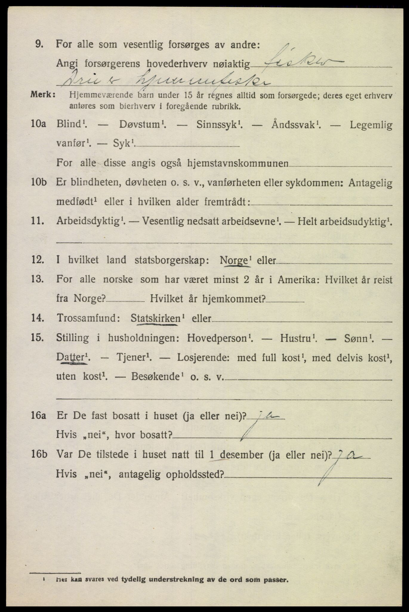 SAK, 1920 census for Oddernes, 1920, p. 3310