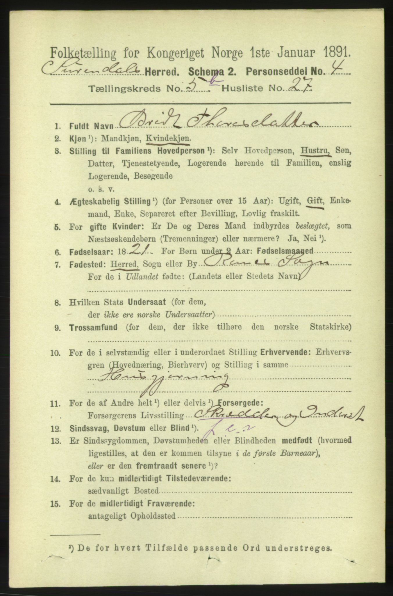 RA, 1891 census for 1566 Surnadal, 1891, p. 1651