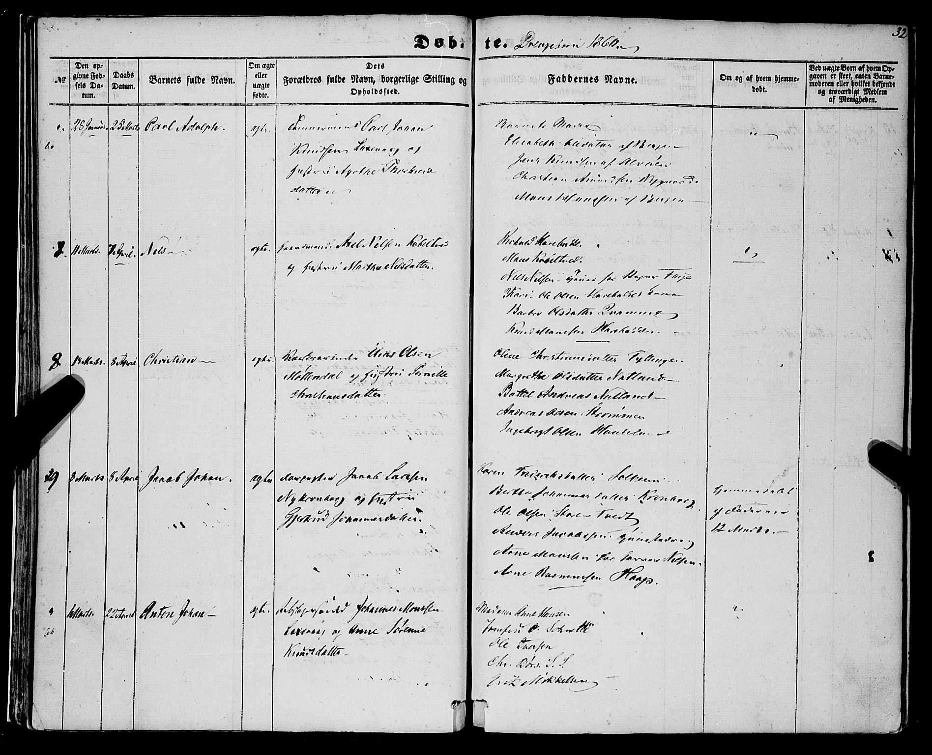 St. Jørgens hospital og Årstad sokneprestembete, AV/SAB-A-99934: Parish register (official) no. A 5, 1857-1869, p. 32