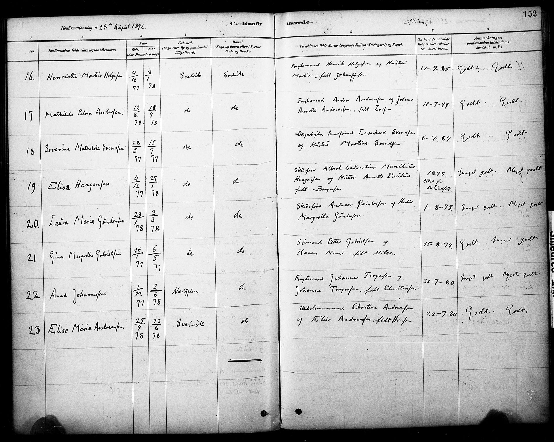 Strømm kirkebøker, AV/SAKO-A-322/F/Fb/L0001: Parish register (official) no. II 1, 1878-1899, p. 152