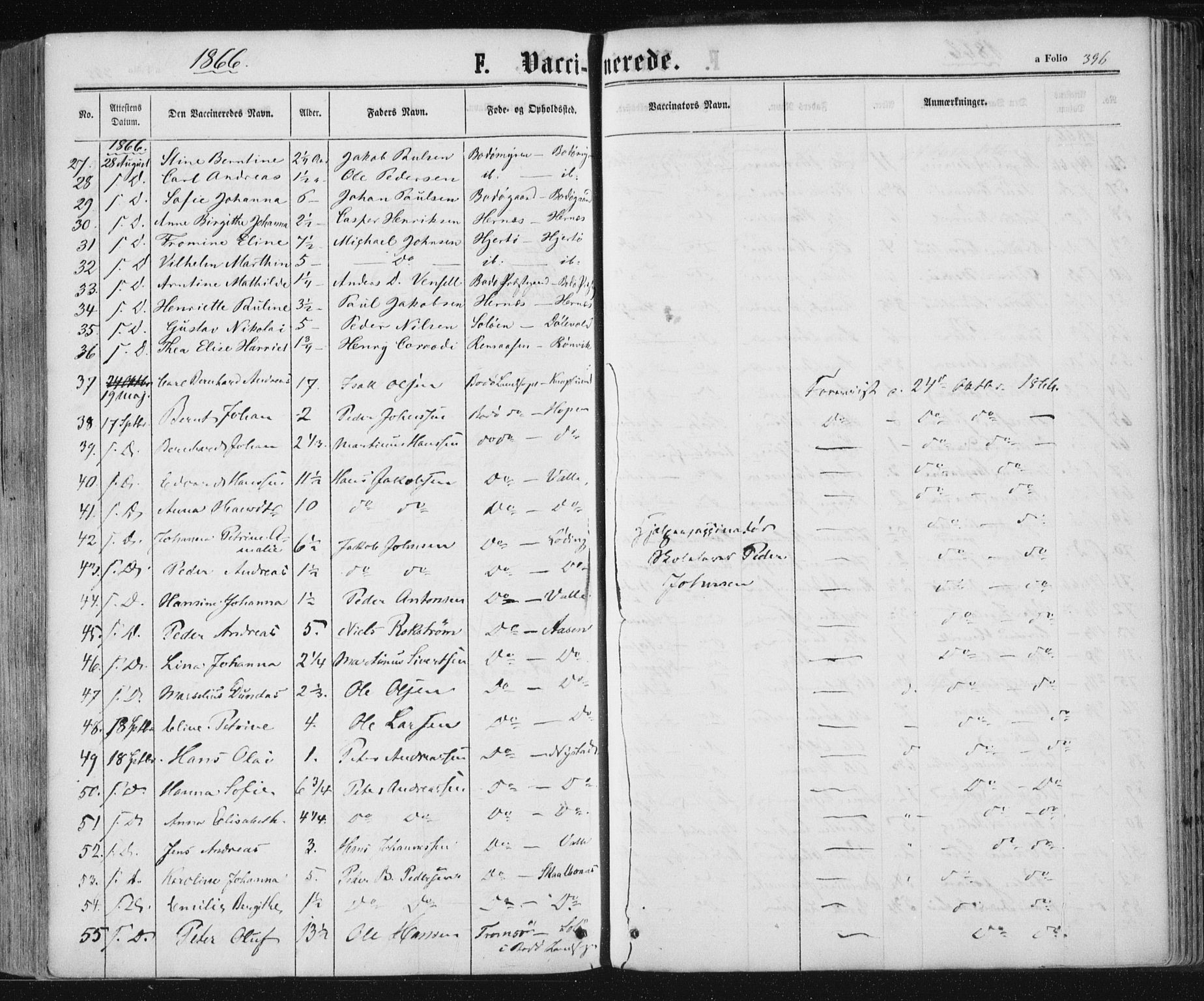 Ministerialprotokoller, klokkerbøker og fødselsregistre - Nordland, SAT/A-1459/801/L0008: Parish register (official) no. 801A08, 1864-1875, p. 396