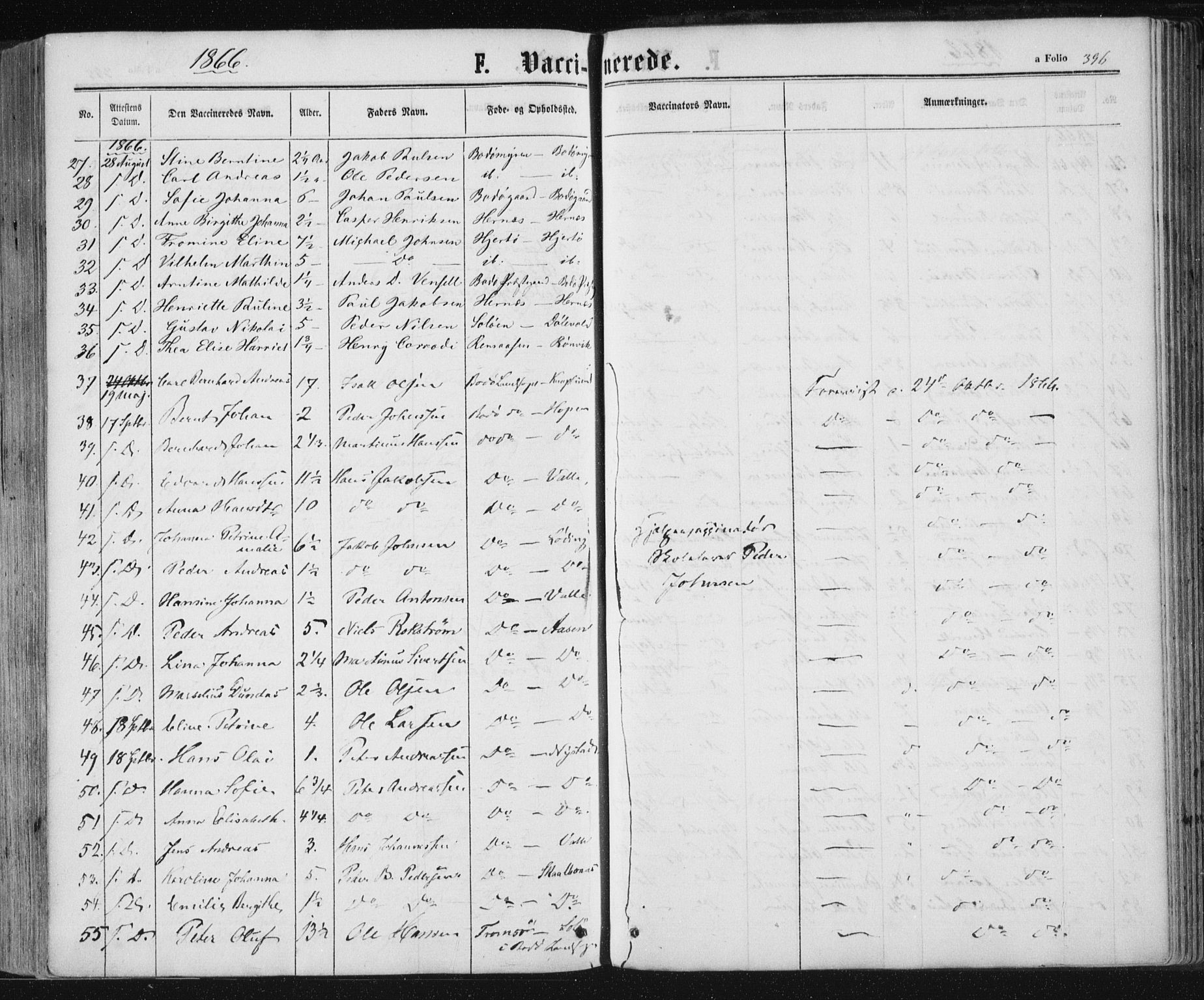 Ministerialprotokoller, klokkerbøker og fødselsregistre - Nordland, AV/SAT-A-1459/801/L0008: Parish register (official) no. 801A08, 1864-1875, p. 396