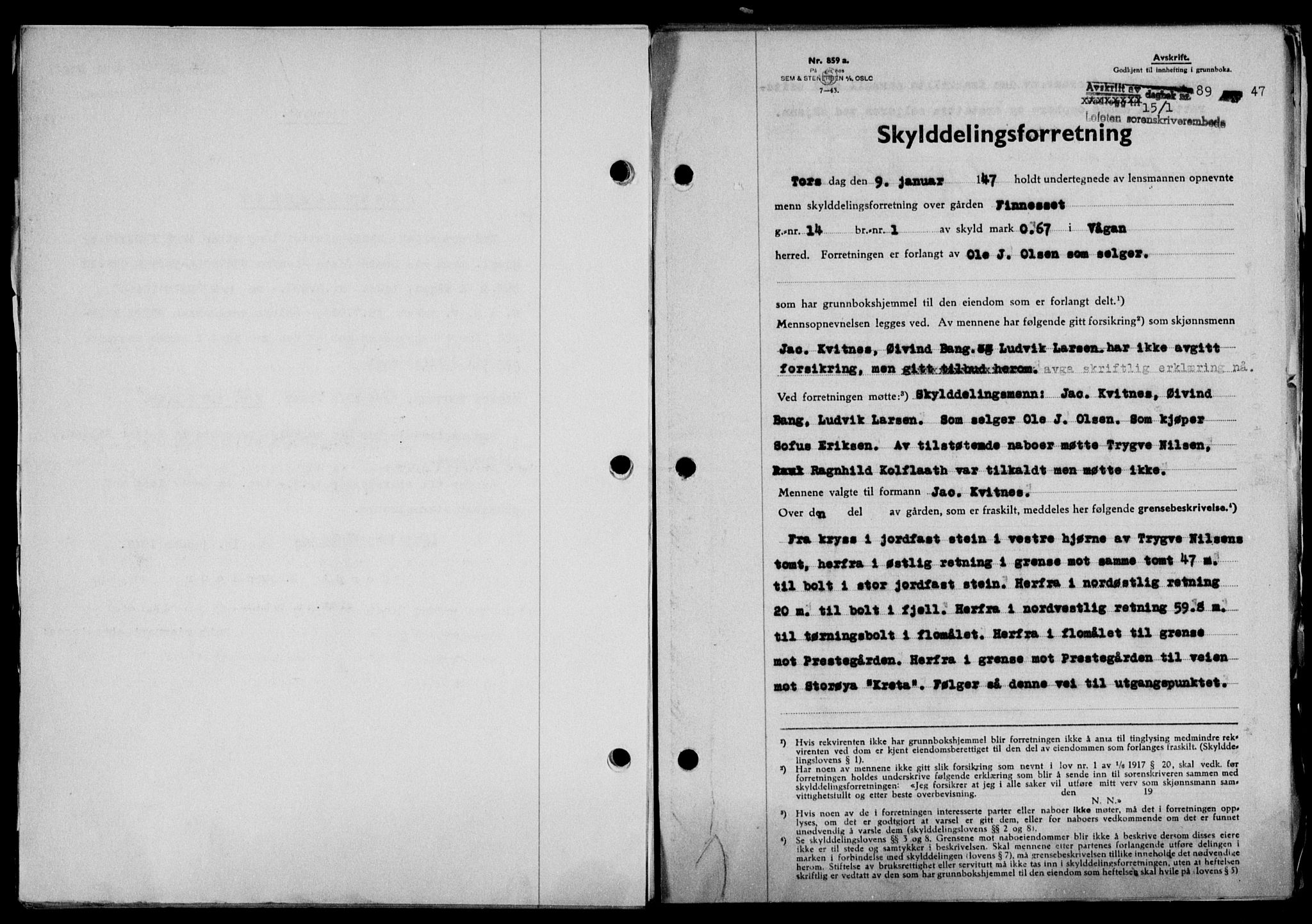 Lofoten sorenskriveri, SAT/A-0017/1/2/2C/L0015a: Mortgage book no. 15a, 1946-1947, Diary no: : 89/1947