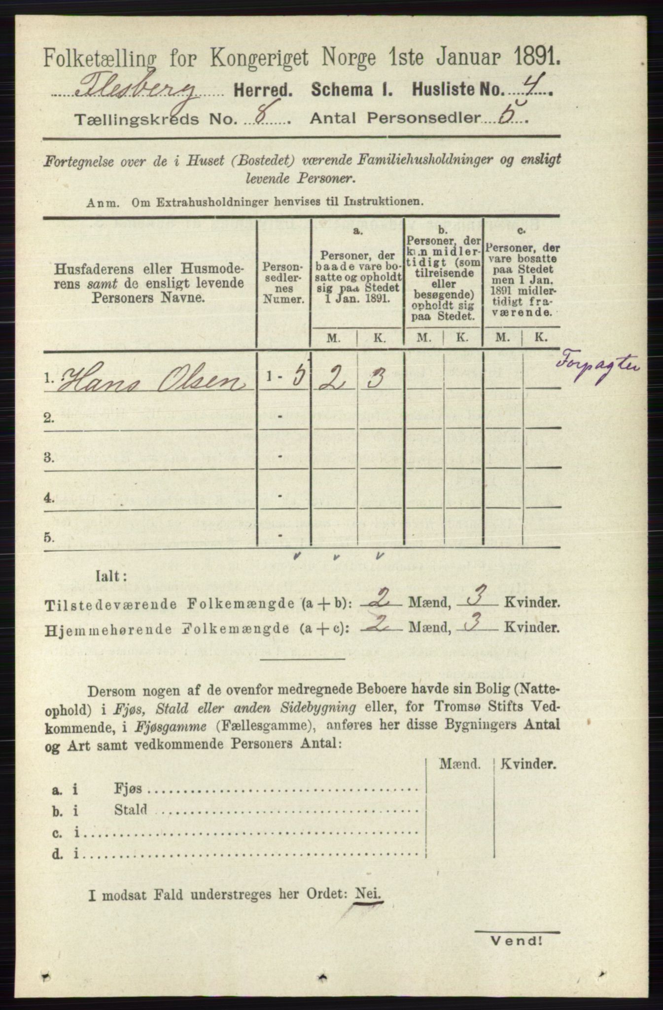 RA, 1891 census for 0631 Flesberg, 1891, p. 1339