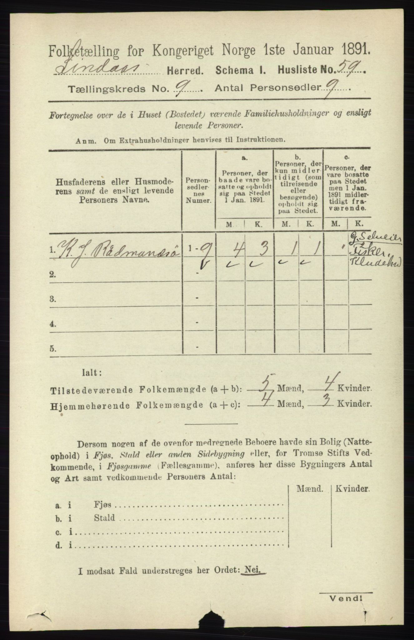 RA, 1891 census for 1263 Lindås, 1891, p. 2955