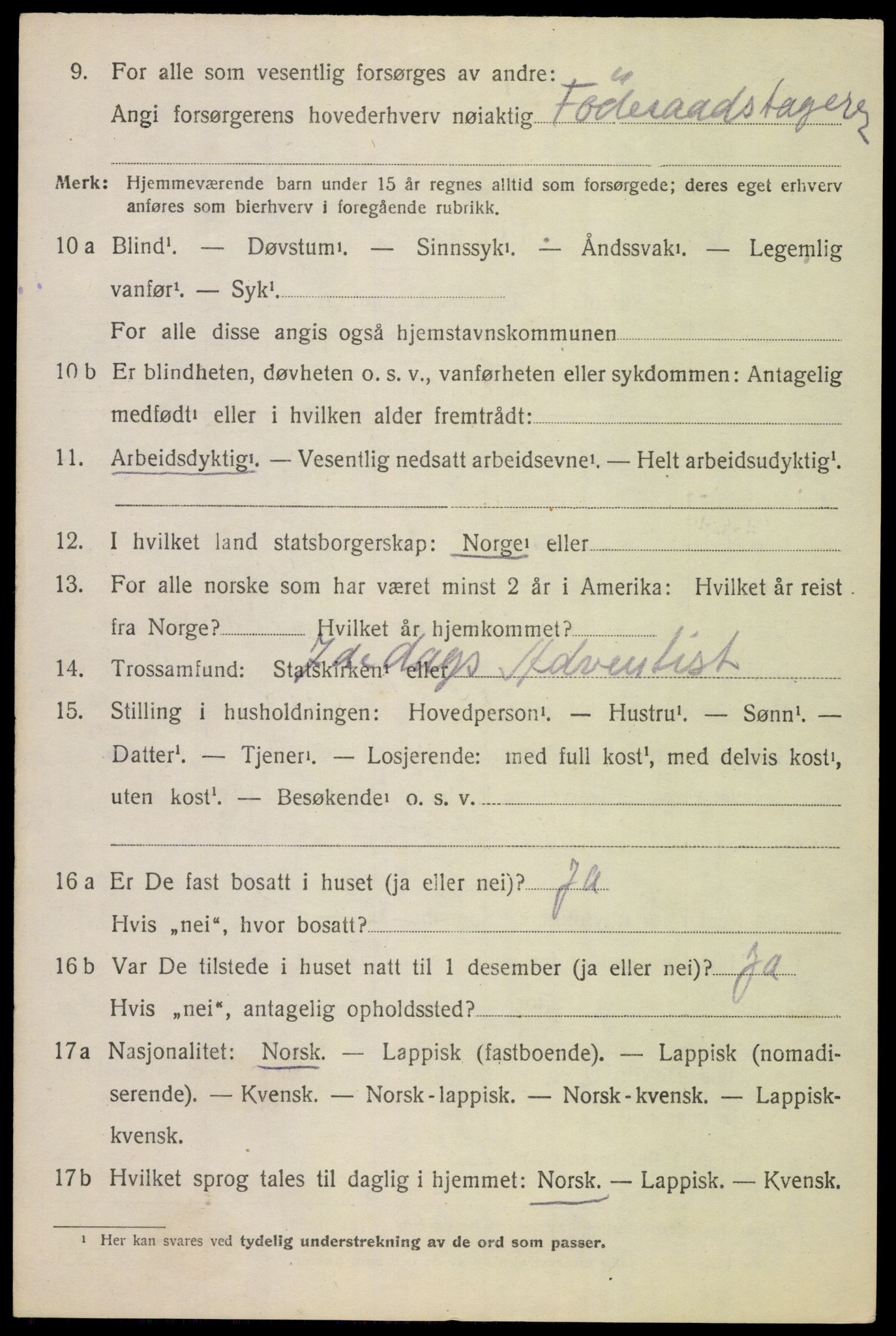 SAT, 1920 census for Evenes, 1920, p. 5447