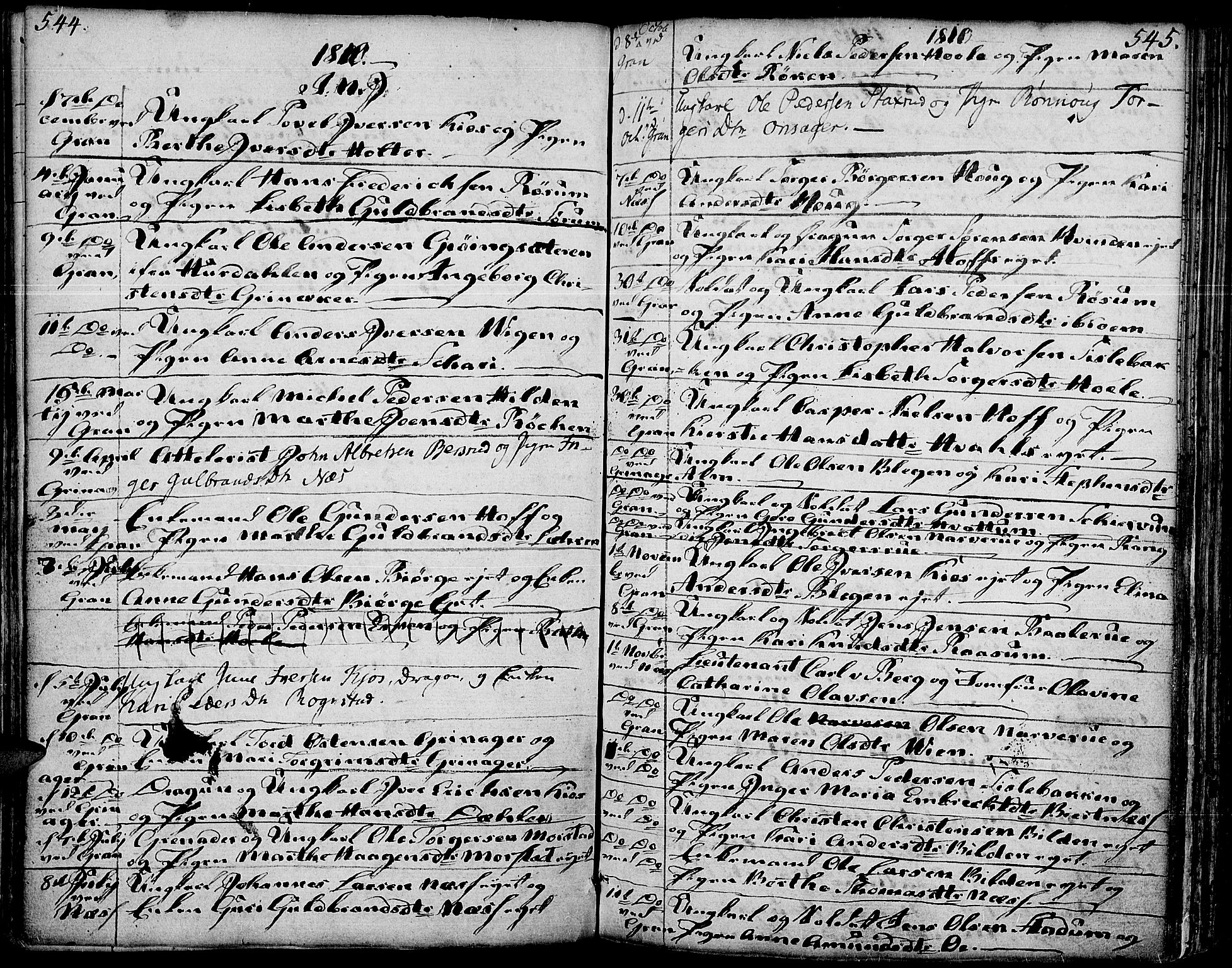 Gran prestekontor, SAH/PREST-112/H/Ha/Haa/L0006: Parish register (official) no. 6, 1787-1824, p. 544-545