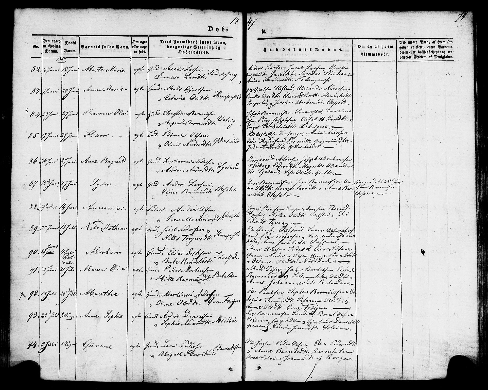 Kinn sokneprestembete, AV/SAB-A-80801/H/Haa/Haaa/L0005: Parish register (official) no. A 5, 1841-1857, p. 74