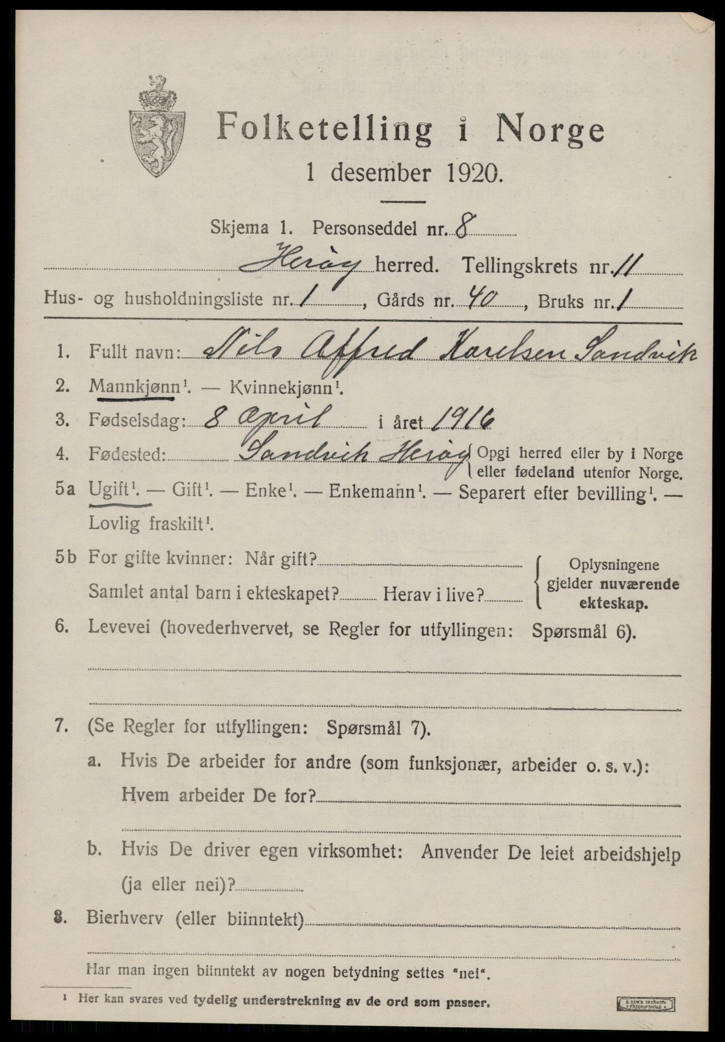 SAT, 1920 census for Herøy (MR), 1920, p. 7067