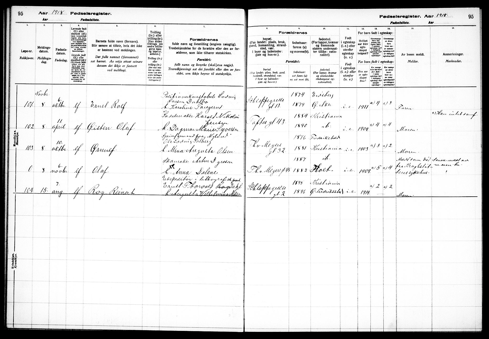 Paulus prestekontor Kirkebøker, AV/SAO-A-10871/J/Ja/L0001: Birth register no. 1, 1916-1923, p. 95