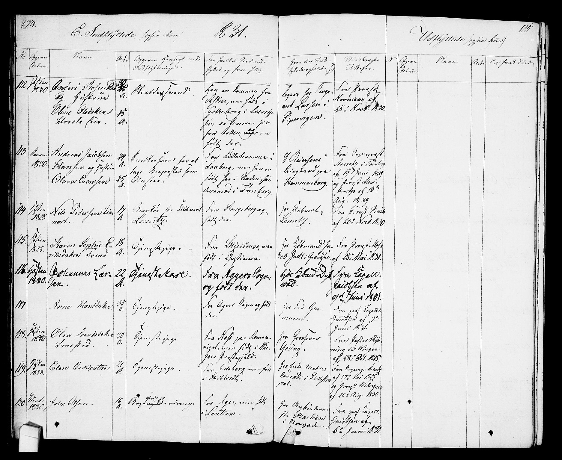 Oslo domkirke Kirkebøker, SAO/A-10752/F/Fa/L0027: Parish register (official) no. 27, 1828-1840, p. 174-175