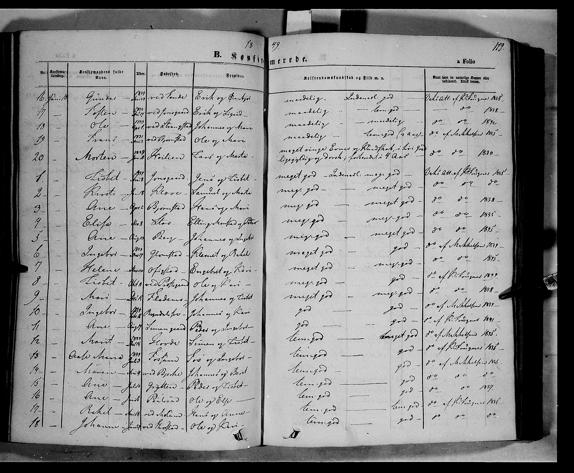 Øyer prestekontor, SAH/PREST-084/H/Ha/Haa/L0005: Parish register (official) no. 5, 1842-1857, p. 179