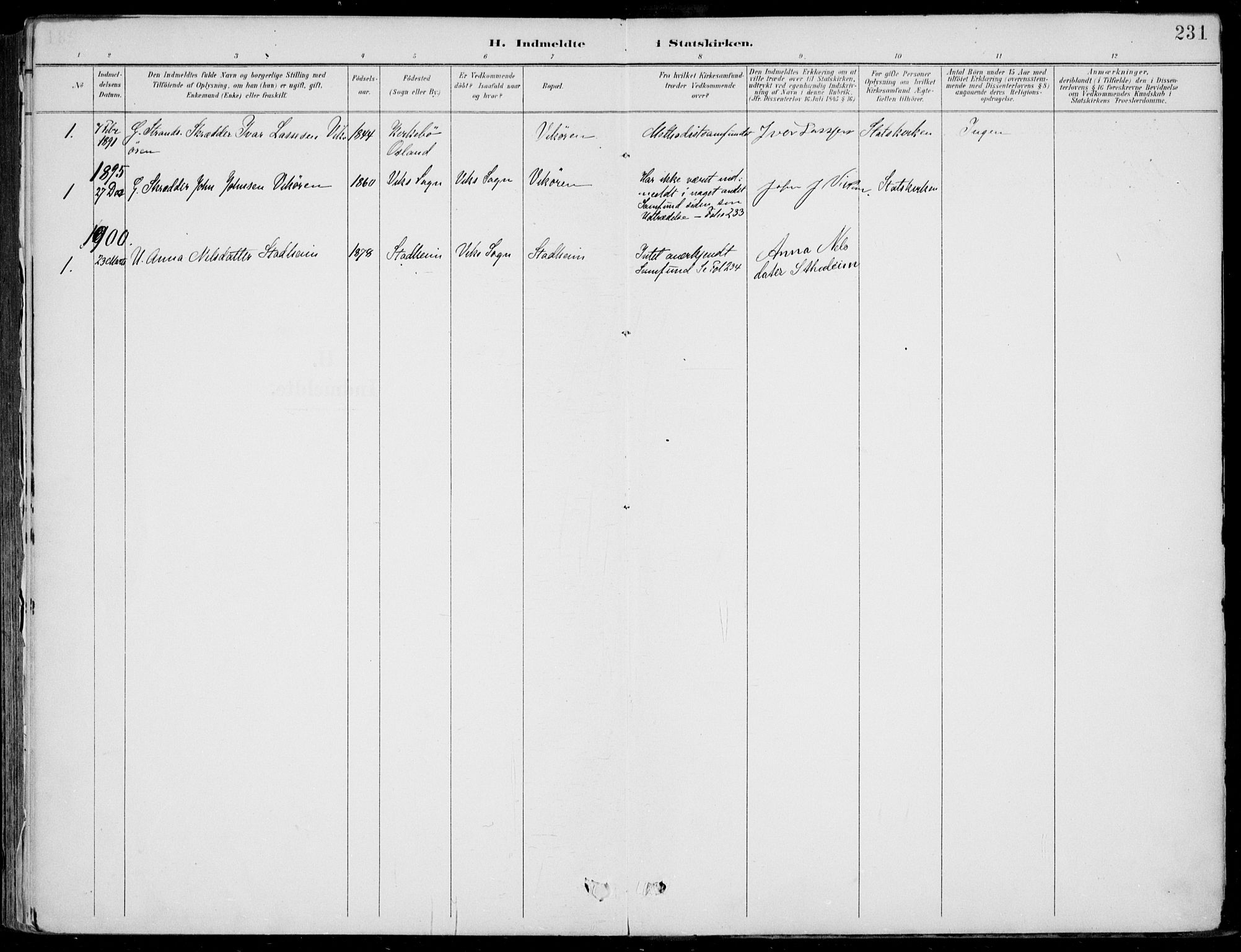 Vik sokneprestembete, AV/SAB-A-81501/H/Haa/Haab/L0002: Parish register (official) no. B  2, 1891-1907, p. 231