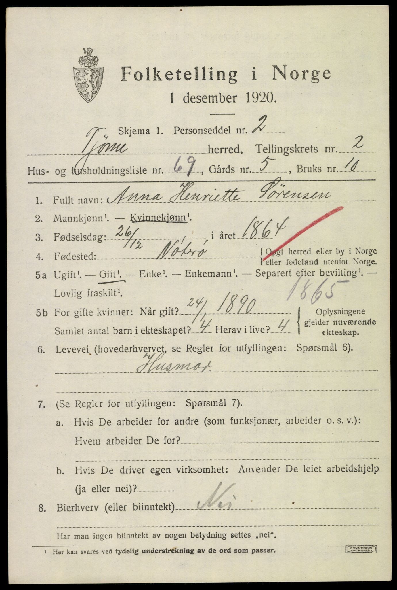 SAKO, 1920 census for Tjøme, 1920, p. 3429