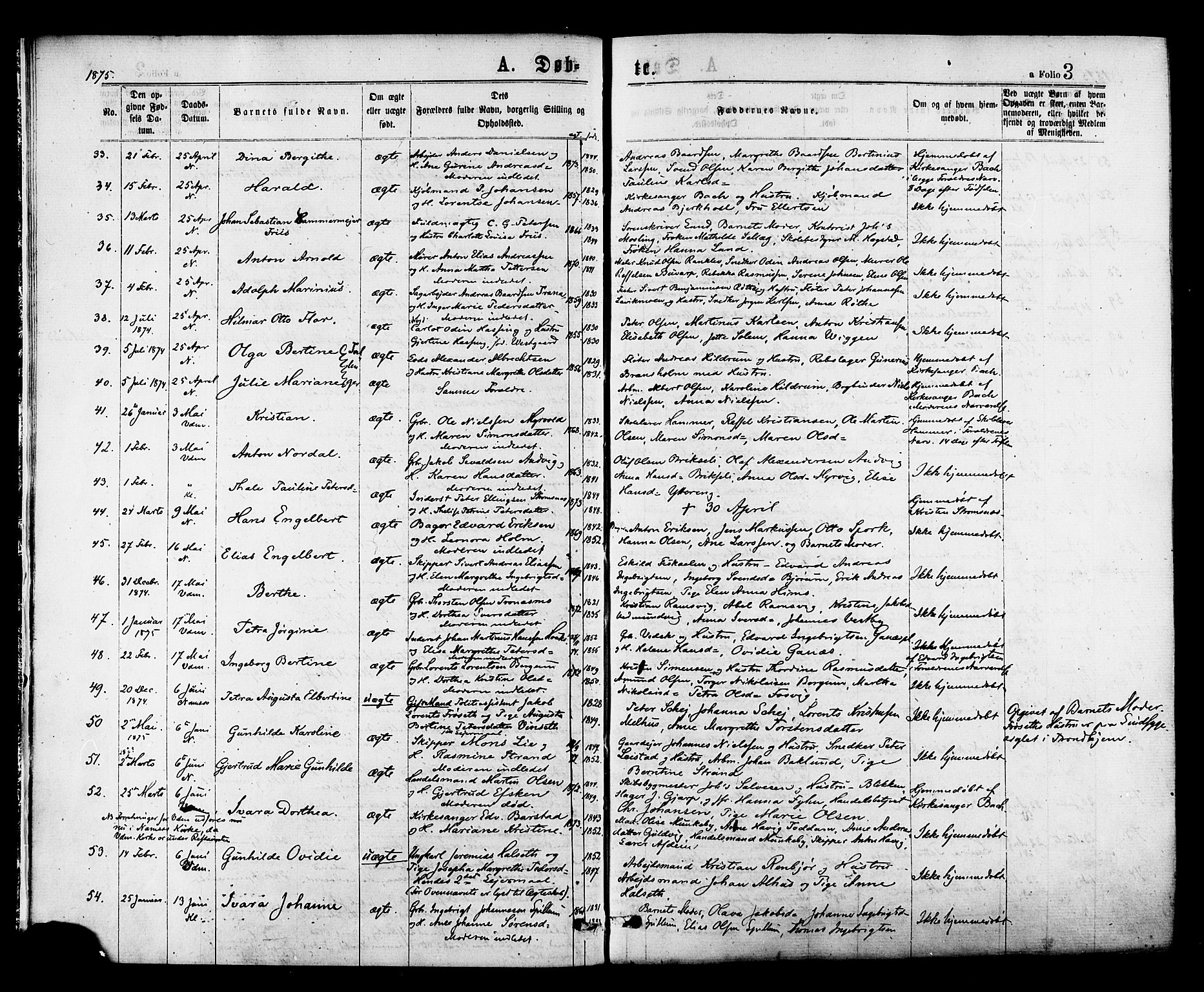 Ministerialprotokoller, klokkerbøker og fødselsregistre - Nord-Trøndelag, AV/SAT-A-1458/768/L0572: Parish register (official) no. 768A07, 1874-1886, p. 3