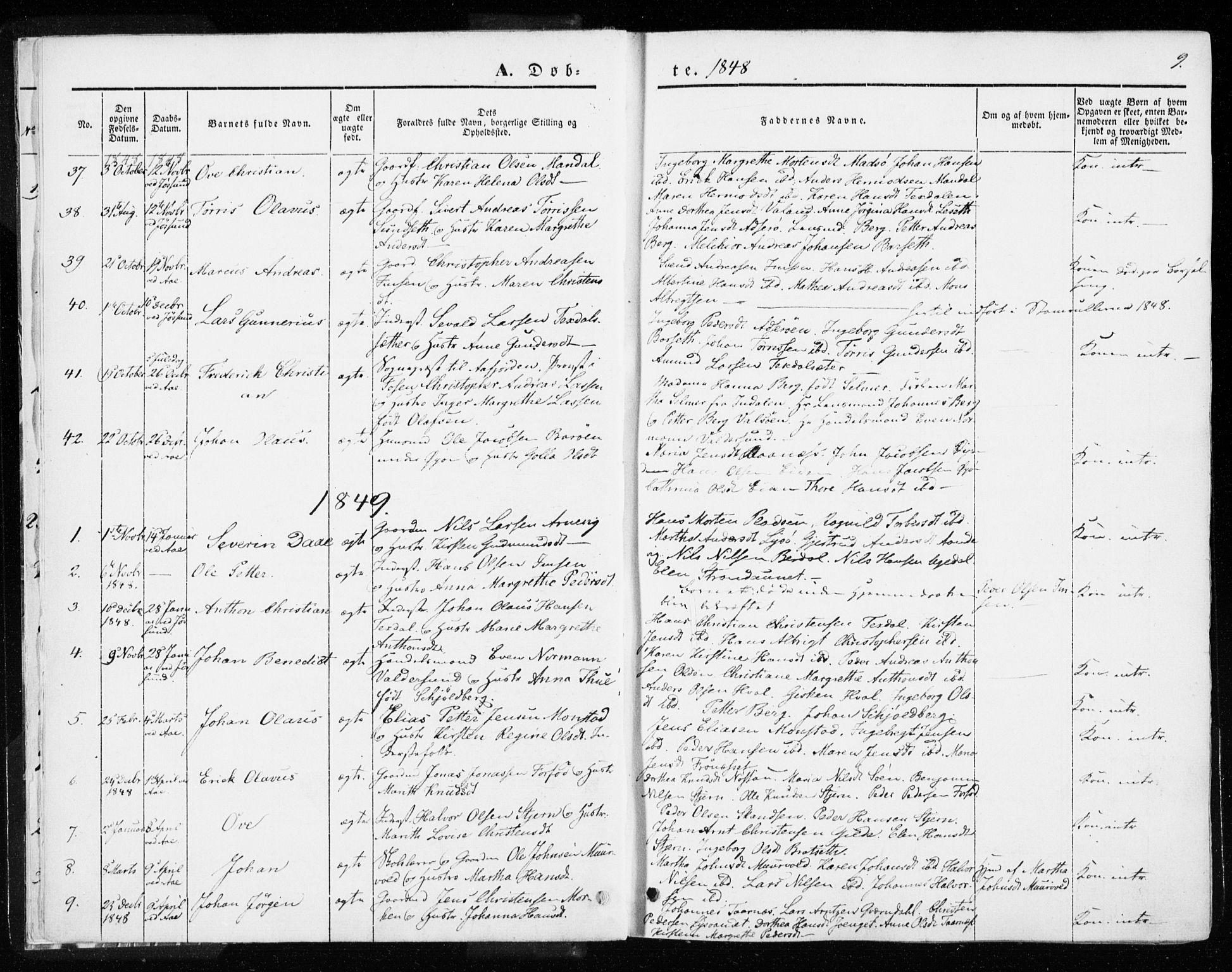 Ministerialprotokoller, klokkerbøker og fødselsregistre - Sør-Trøndelag, SAT/A-1456/655/L0677: Parish register (official) no. 655A06, 1847-1860, p. 9