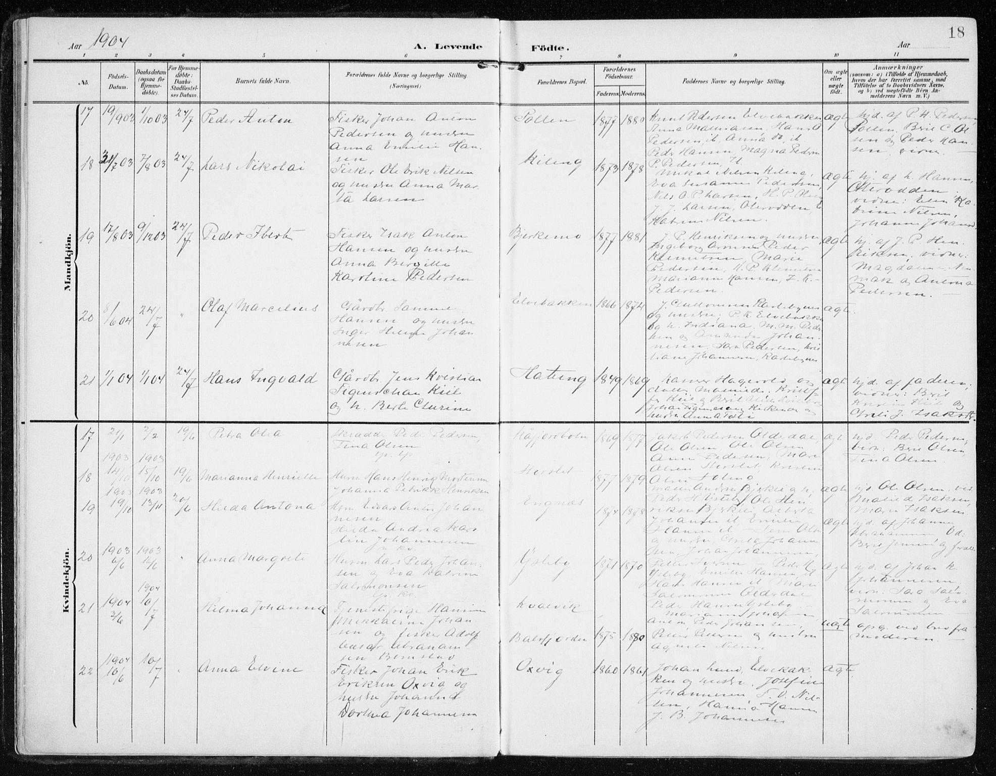 Lyngen sokneprestembete, AV/SATØ-S-1289/H/He/Hea/L0011kirke: Parish register (official) no. 11, 1903-1913, p. 18