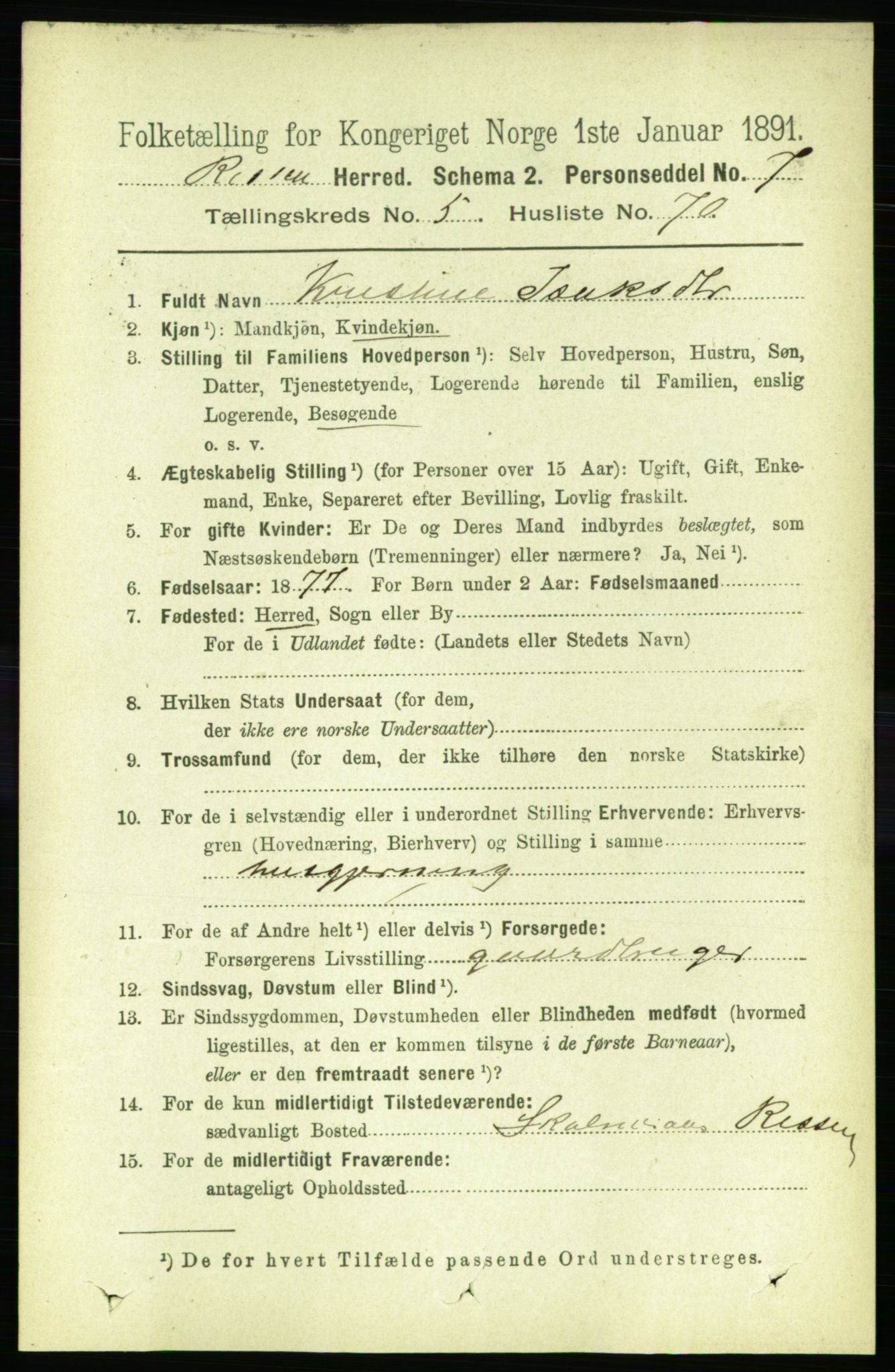 RA, 1891 census for 1624 Rissa, 1891, p. 3206