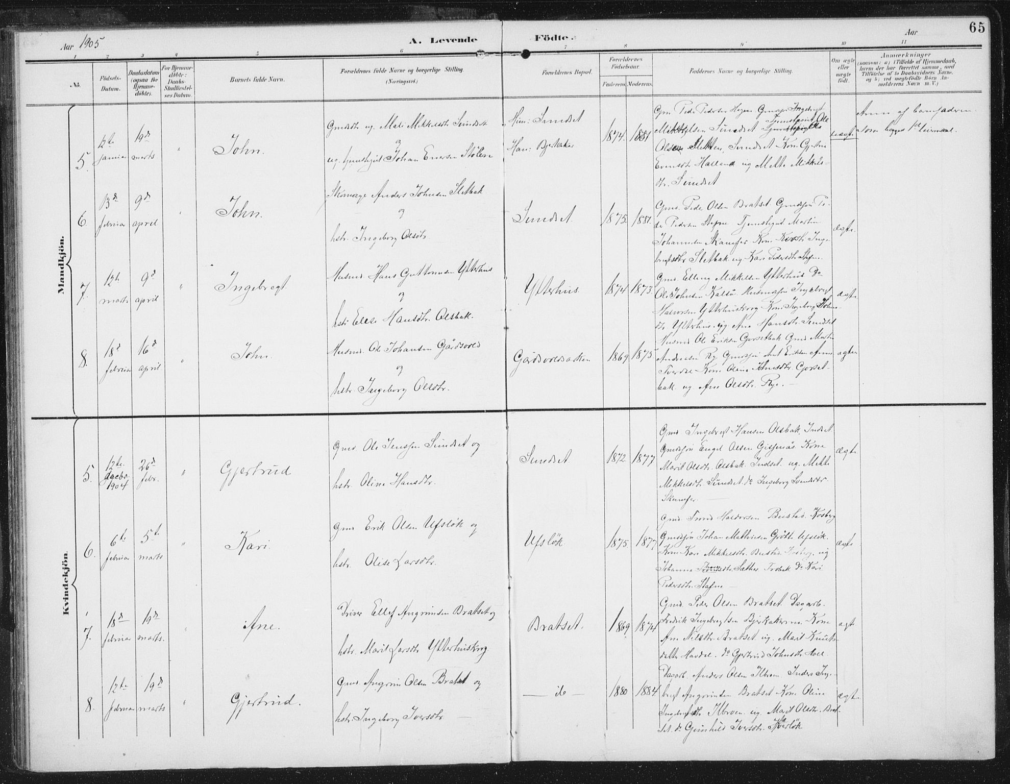 Ministerialprotokoller, klokkerbøker og fødselsregistre - Sør-Trøndelag, AV/SAT-A-1456/674/L0872: Parish register (official) no. 674A04, 1897-1907, p. 65
