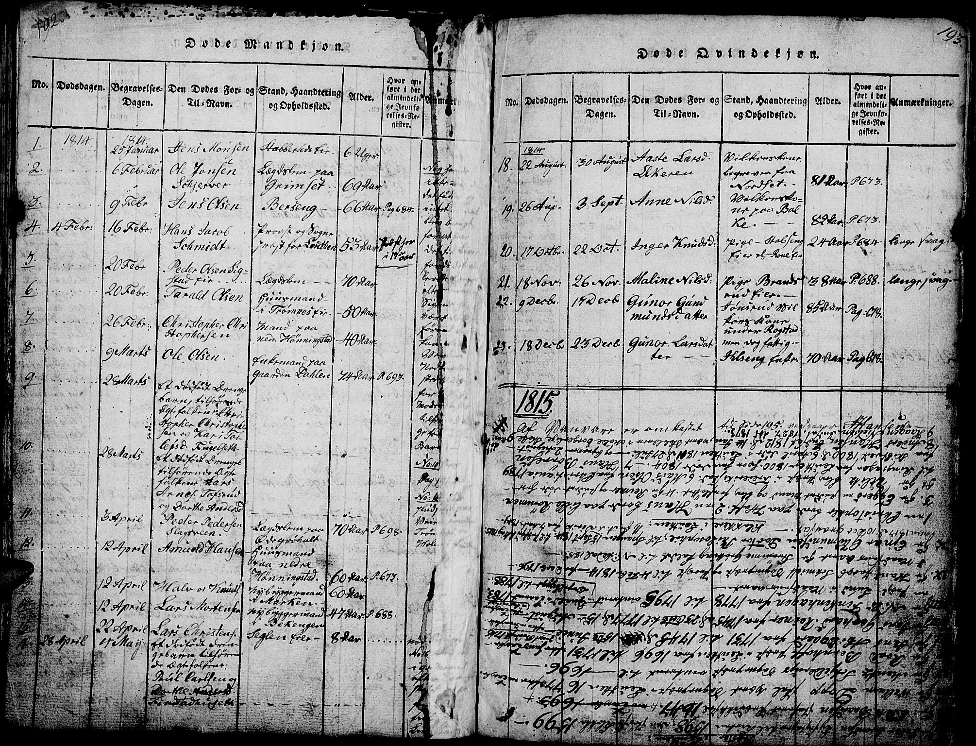 Løten prestekontor, SAH/PREST-022/L/La/L0001: Parish register (copy) no. 1, 1812-1832, p. 192-193