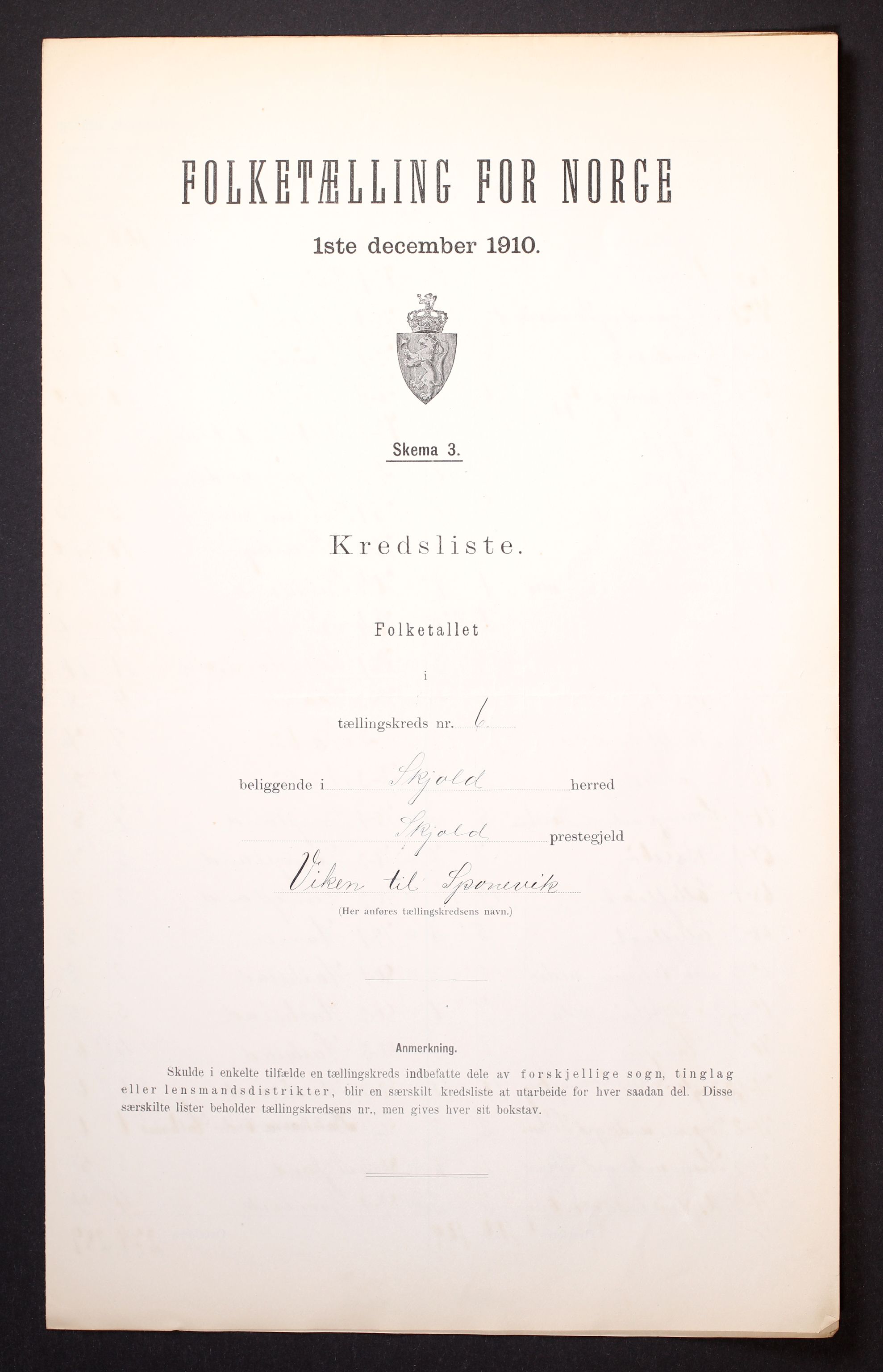RA, 1910 census for Skjold, 1910, p. 19