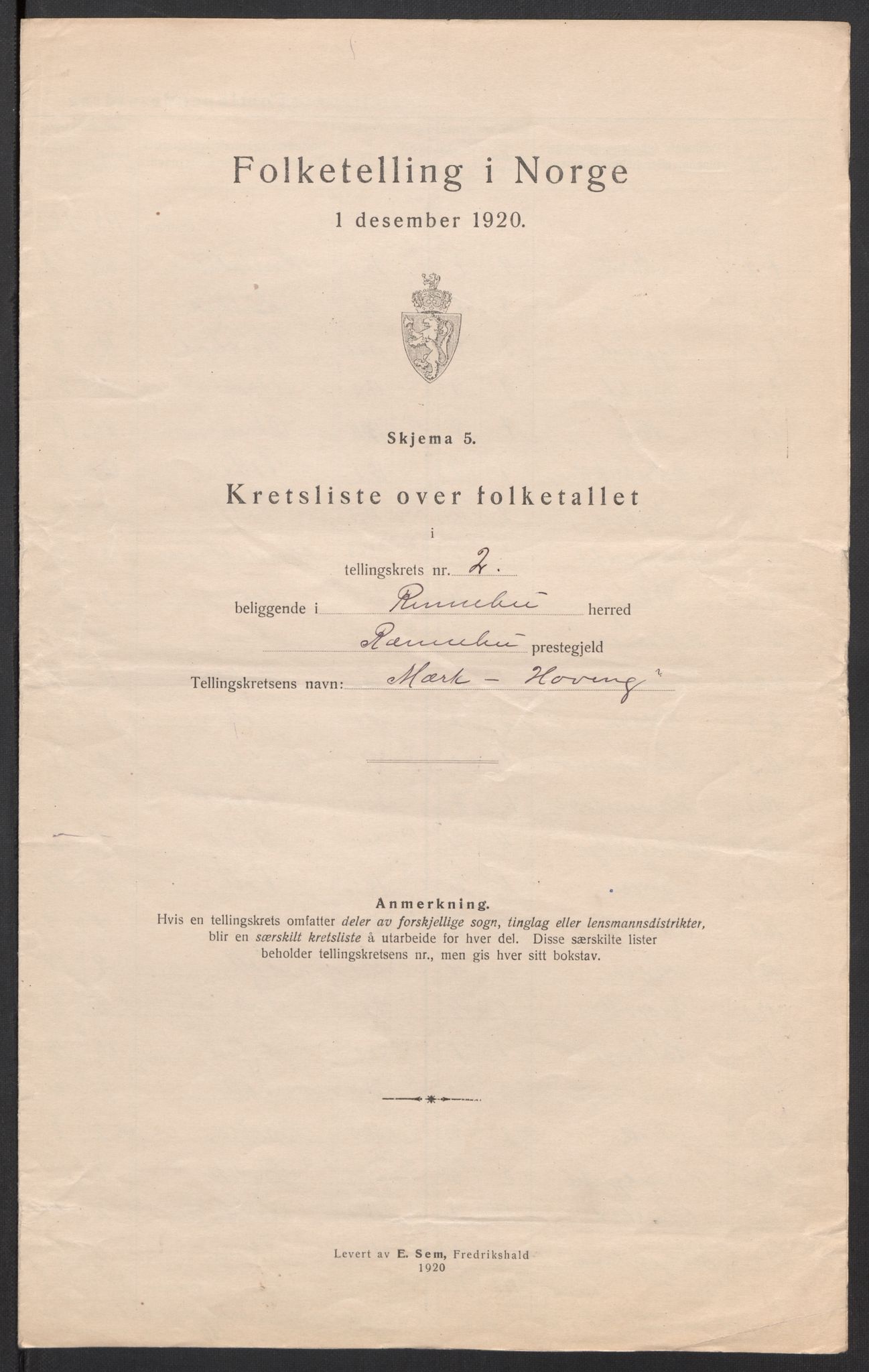 SAT, 1920 census for Rennebu, 1920, p. 9