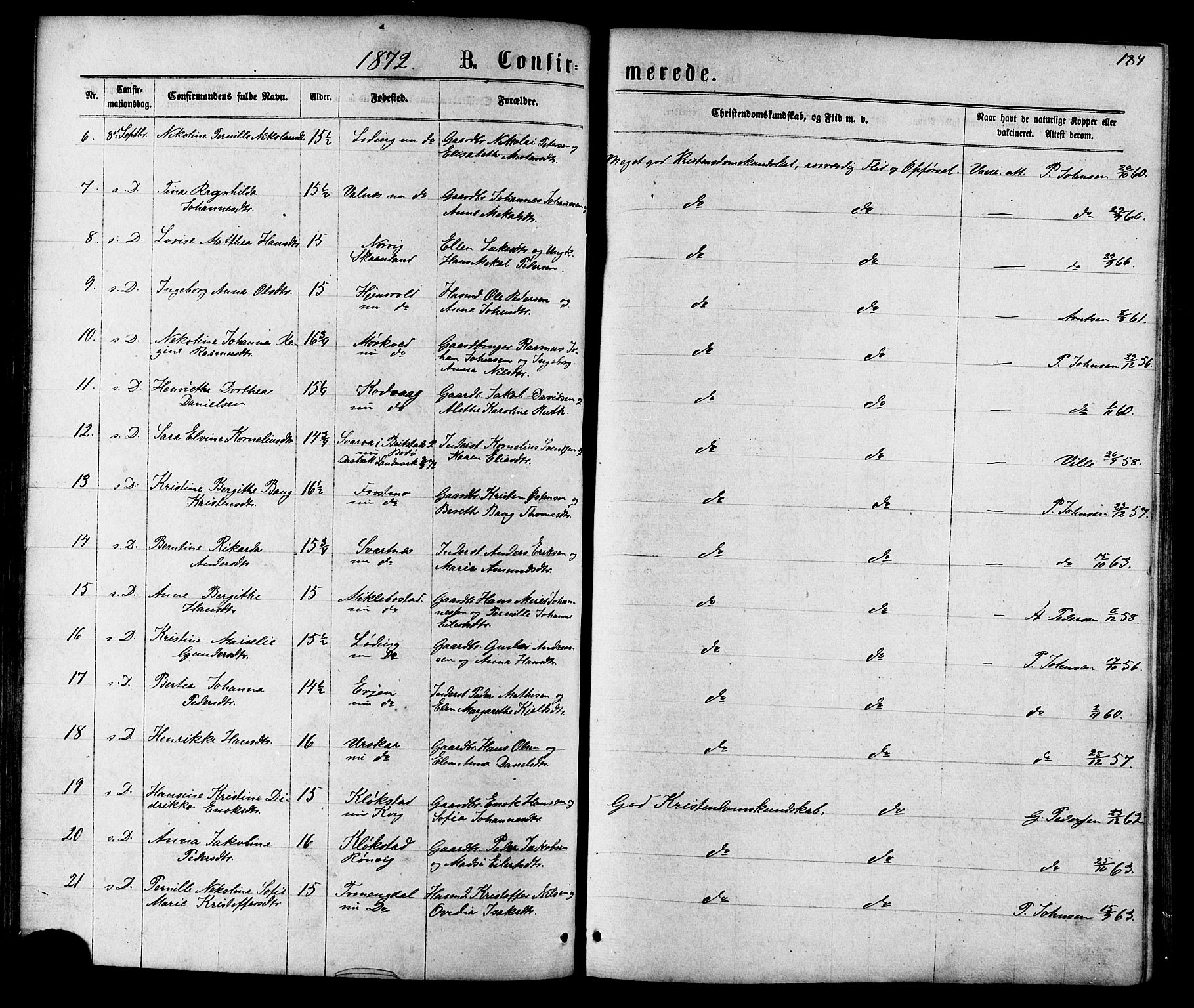 Ministerialprotokoller, klokkerbøker og fødselsregistre - Nordland, SAT/A-1459/801/L0029: Parish register (copy) no. 801C04, 1868-1878, p. 184