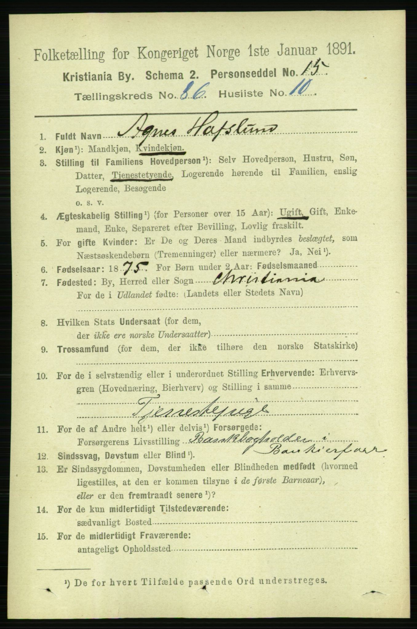 RA, 1891 census for 0301 Kristiania, 1891, p. 43335