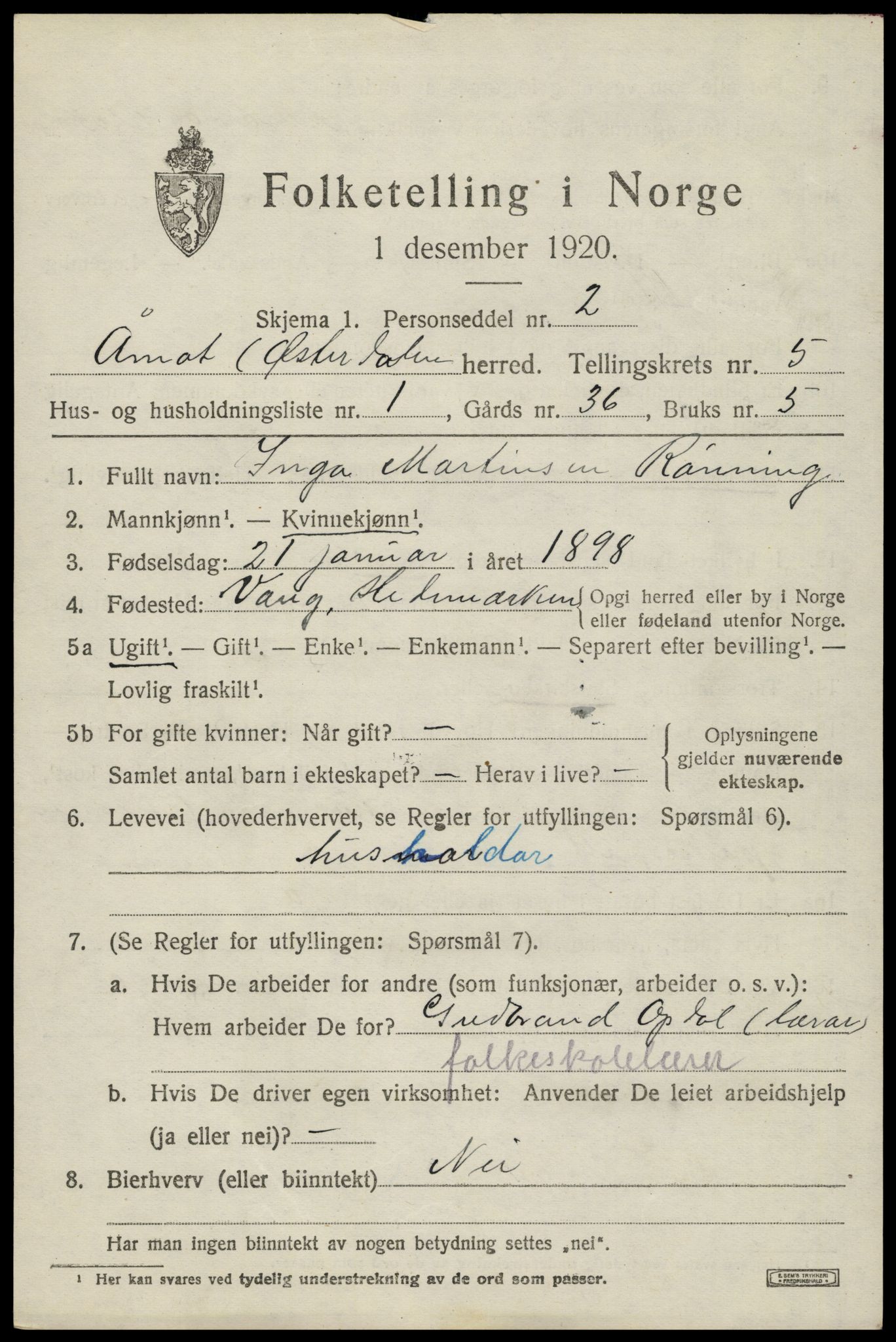 SAH, 1920 census for Åmot, 1920, p. 6659